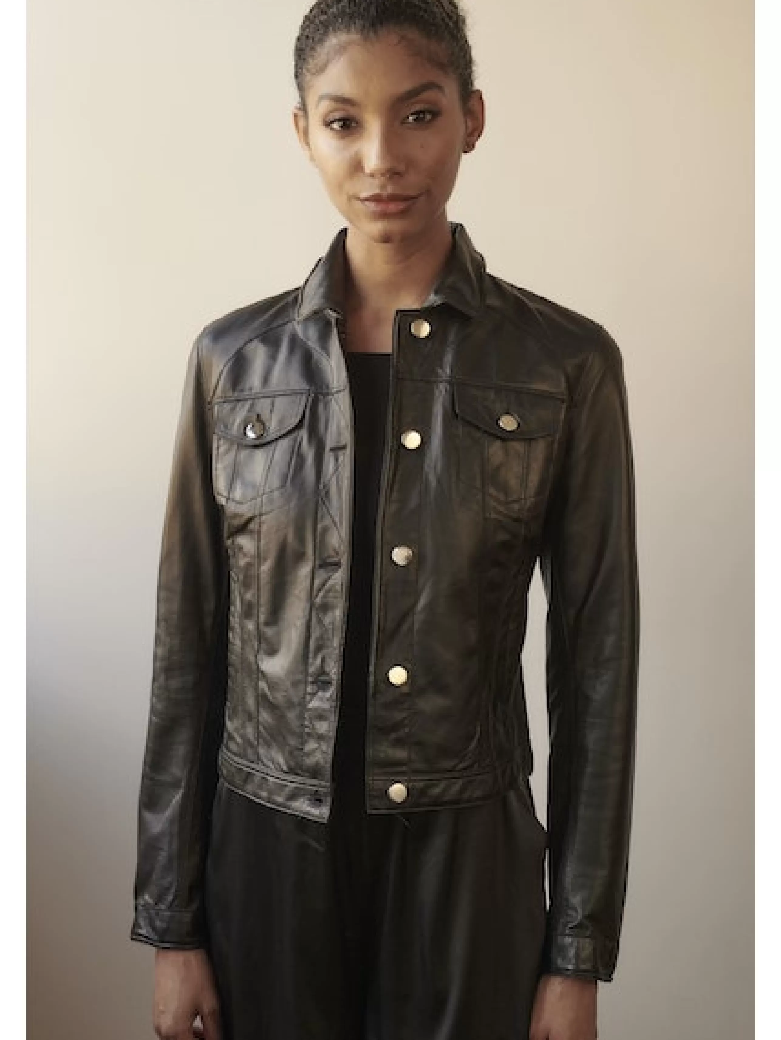 JAKETT Outerwear^Alexa Burnished Leather Jacket In Chocolate/Brass