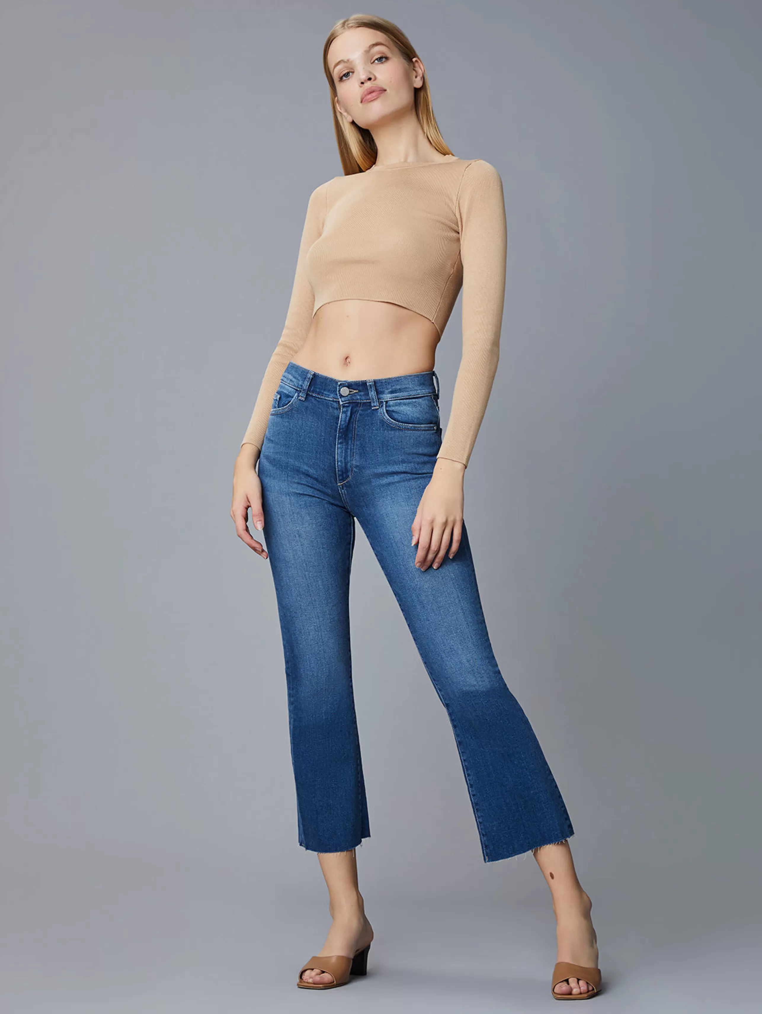 DL 1961 Bottoms^Bridget Cropped High Rise Jean In Mid Raw