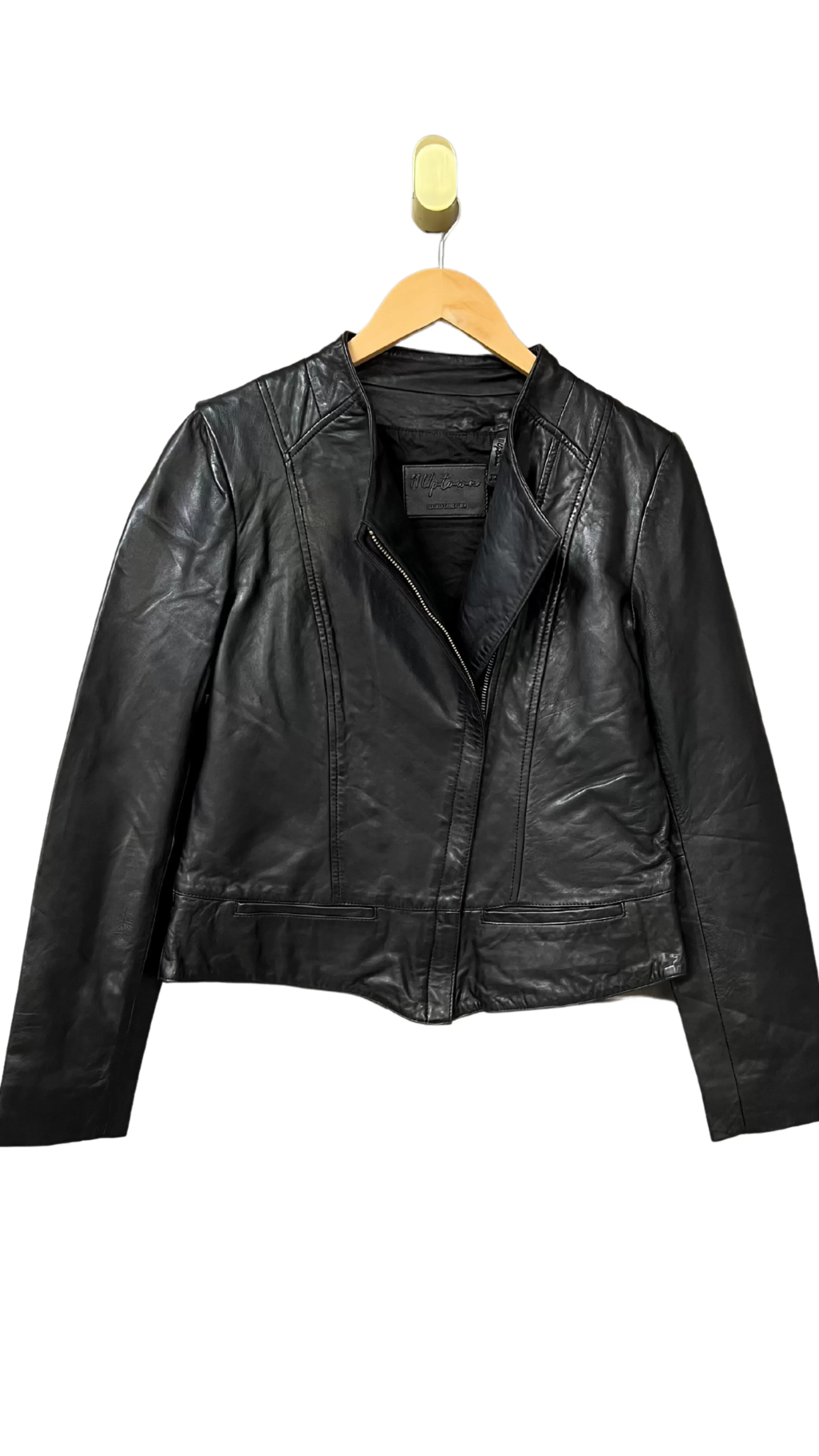 11 UPTOWN Outerwear^Collarless Leather Jacket In Black