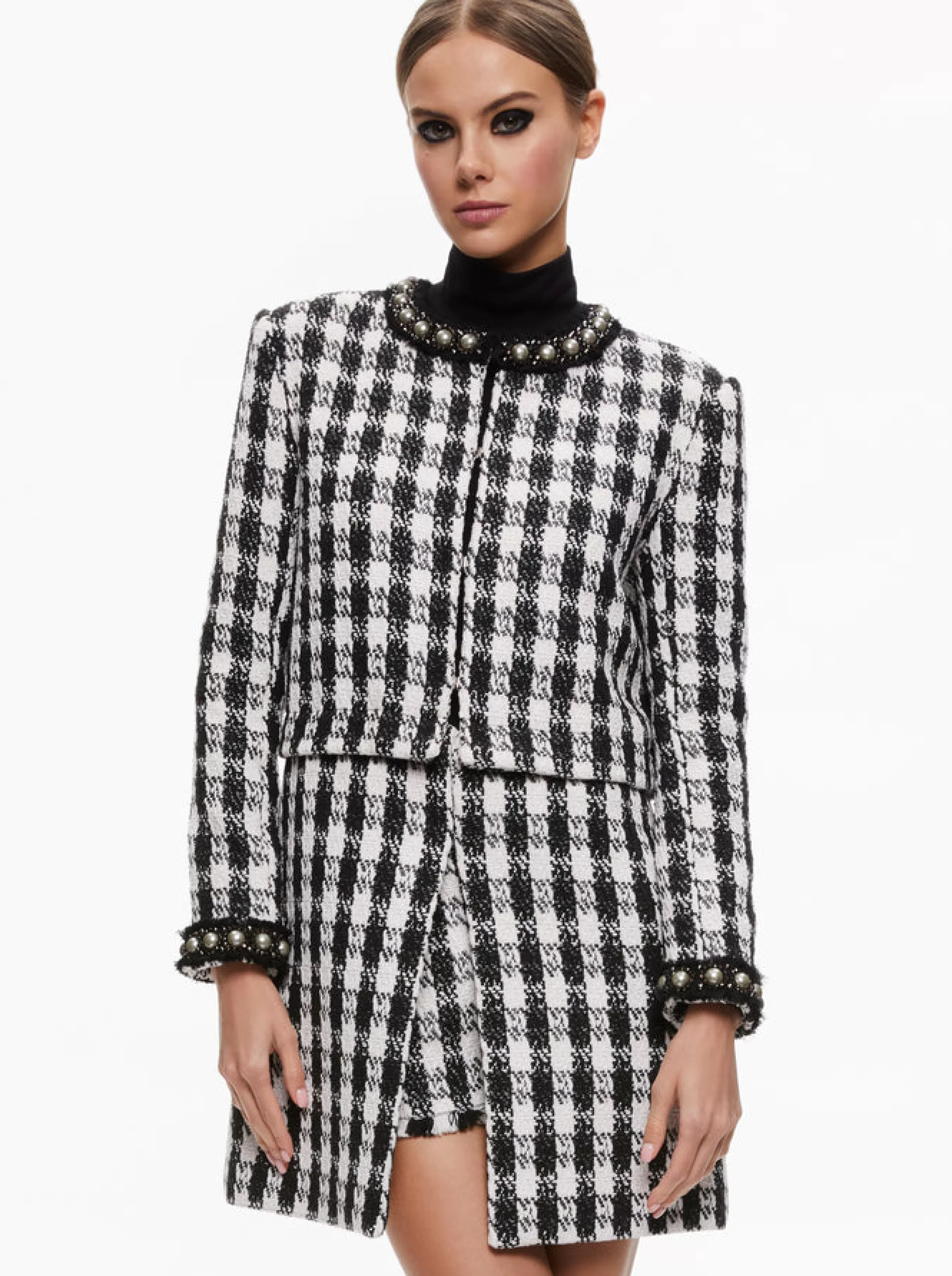 ALICE OLIVIA Outerwear^Deon Two-Fer Tweed Jacket In Black/White