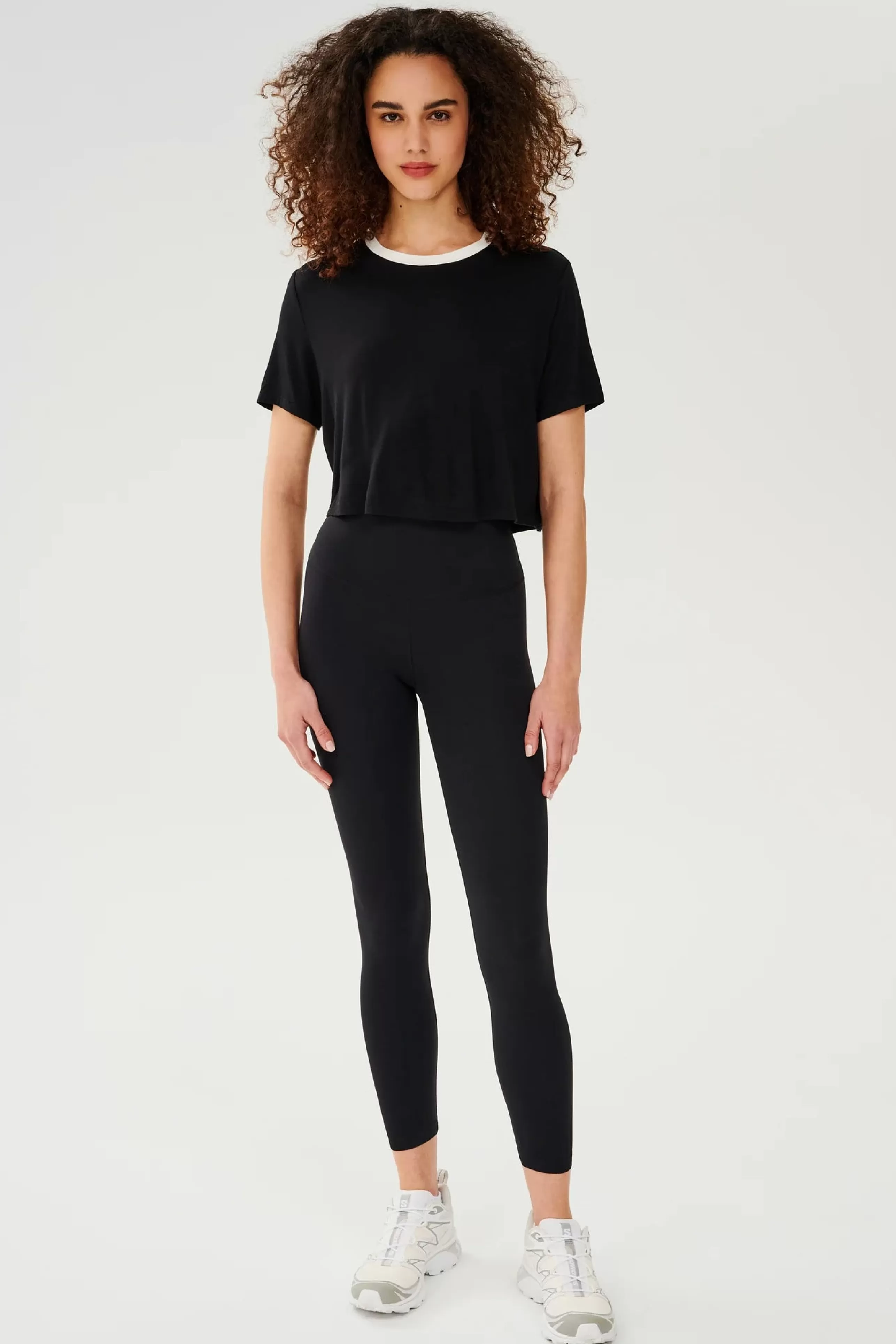 SPLITS59 Athelisure^Djuna Crop Ringer Tee In Black/White