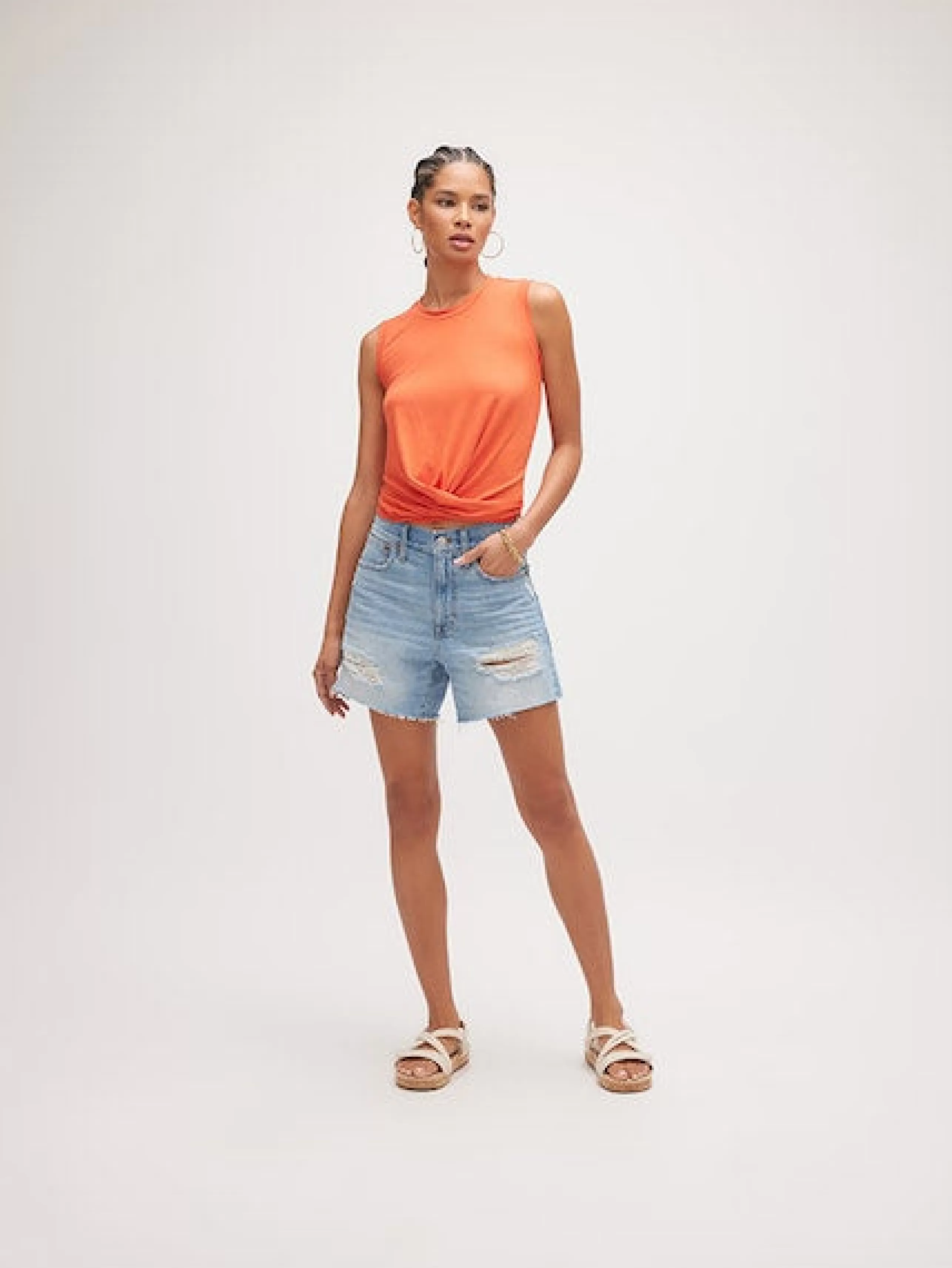 FIFTEEN TWENTY Athelisure^Drape Front Crop Top In Orange *Final Sale*