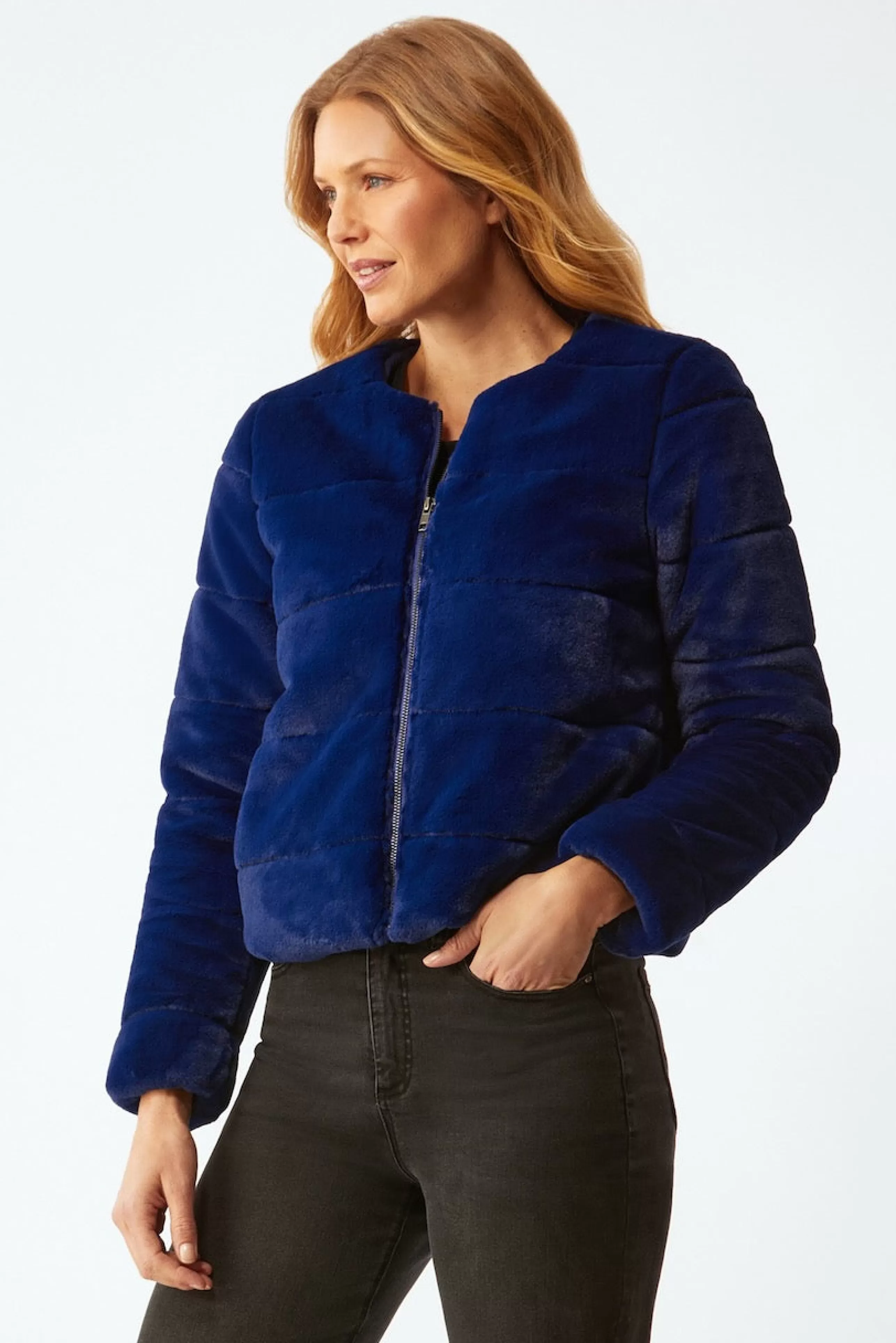 ECRU Bottoms^Faux Fur Short Jacket In Royal