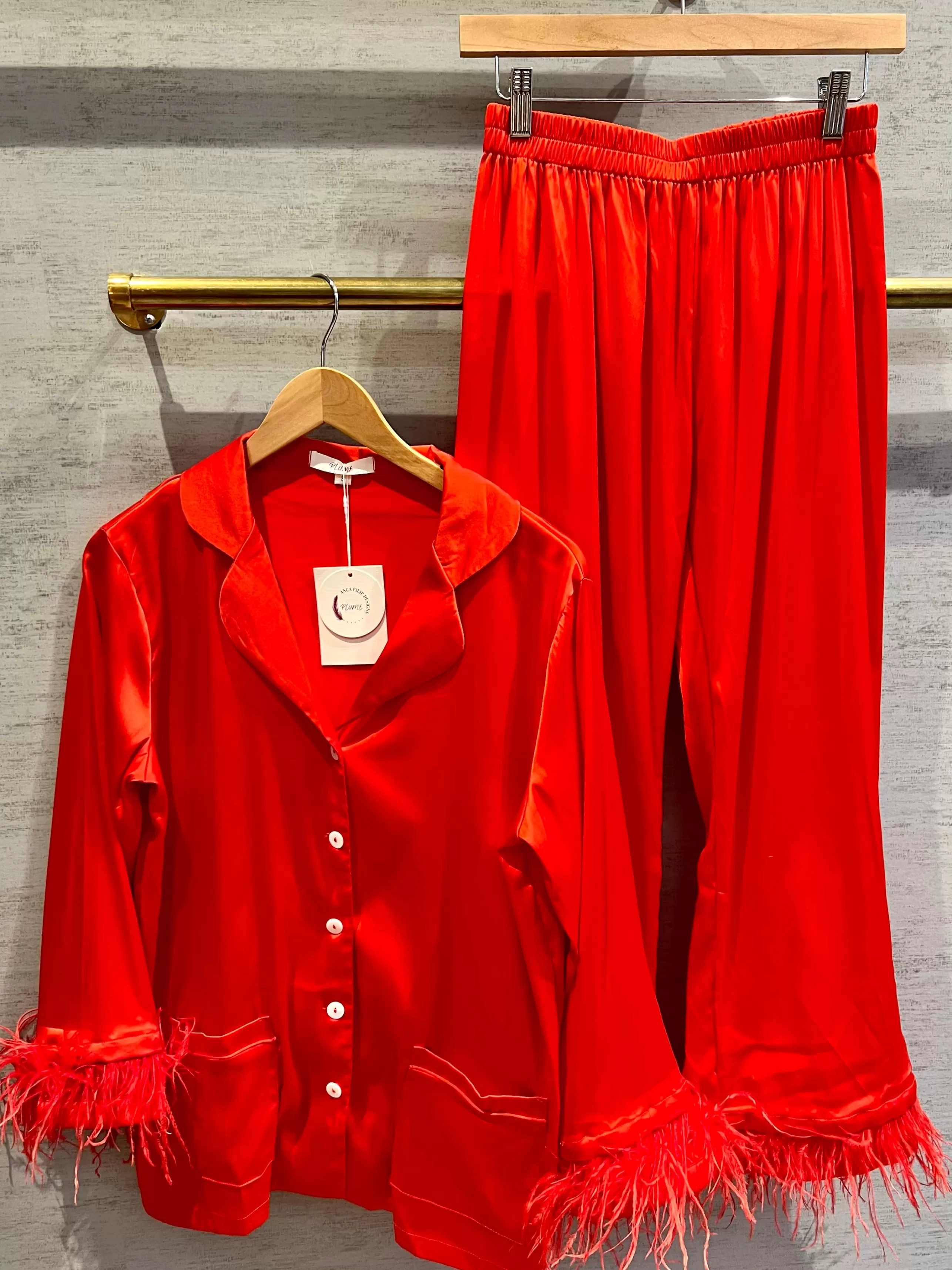 Plume Loungewear^Feather Satin Pajamas In Red