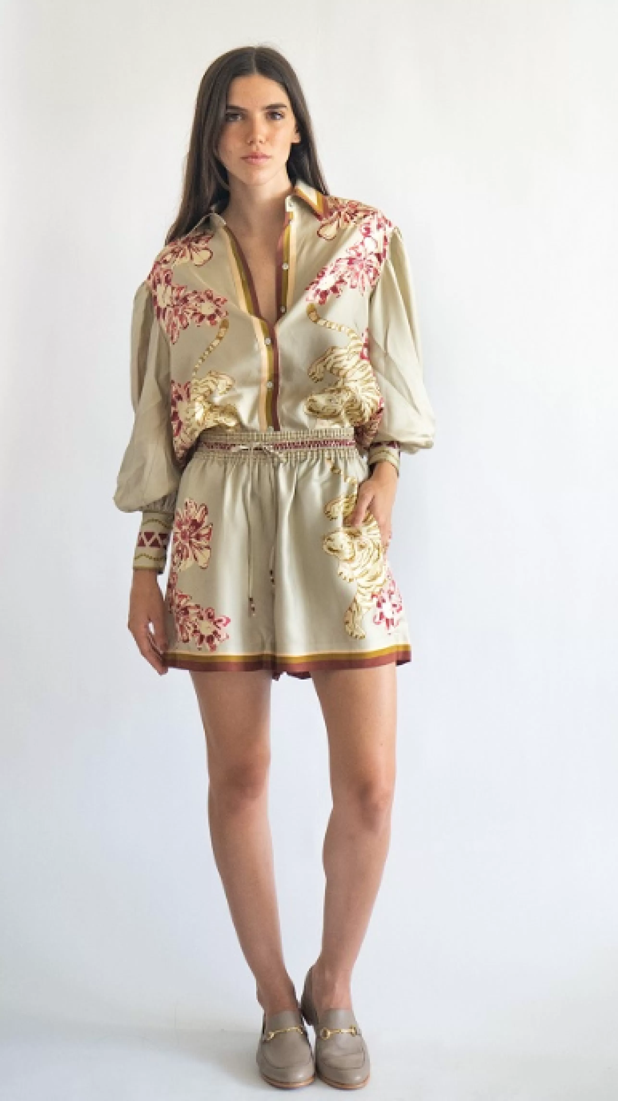 LAS SURENAS Matching Sets^Flower Tiger Shirt In Beige