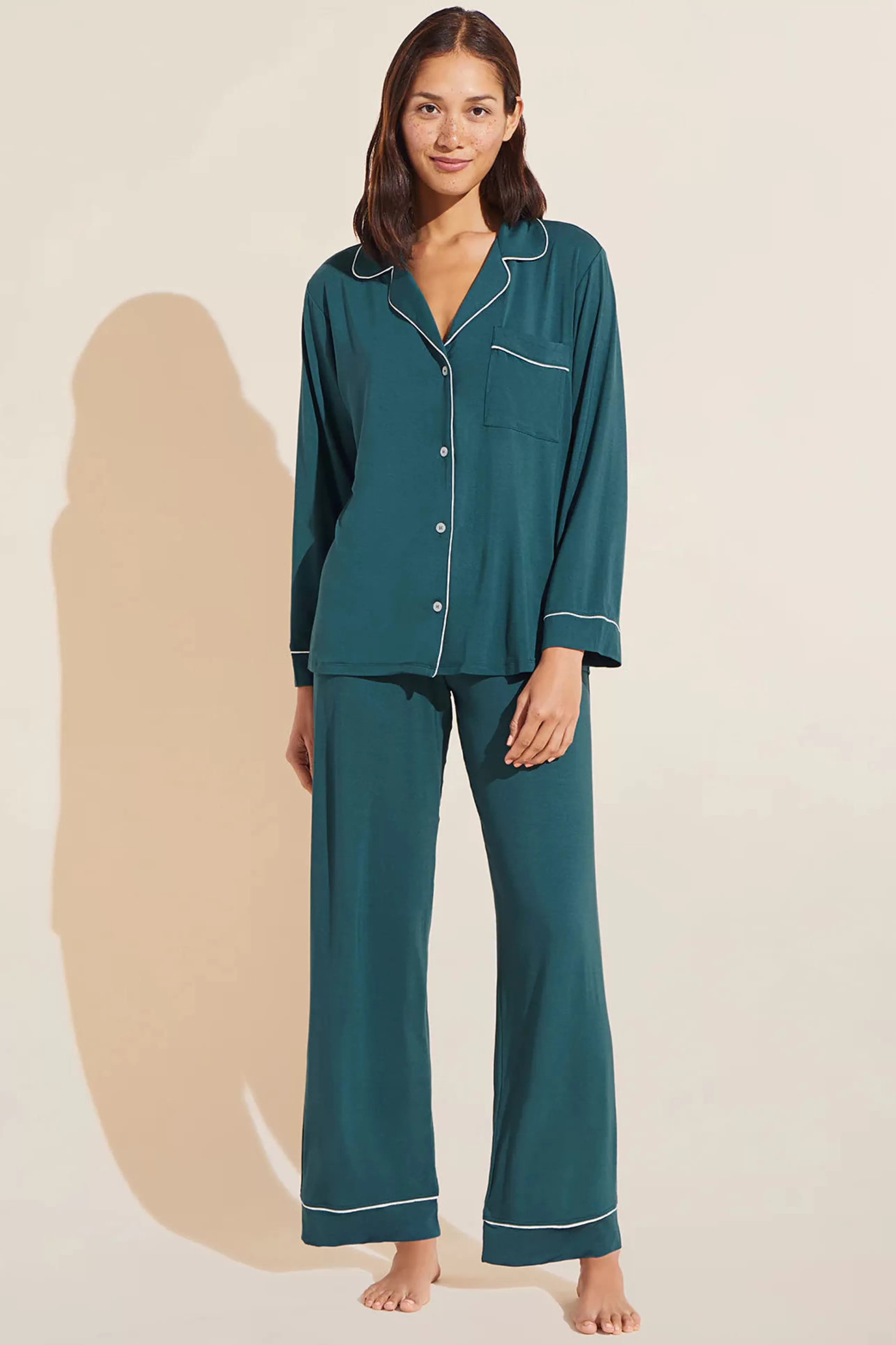 EBERJEY Loungewear^Gisele Long Pj Set In Evergreen/Ivory