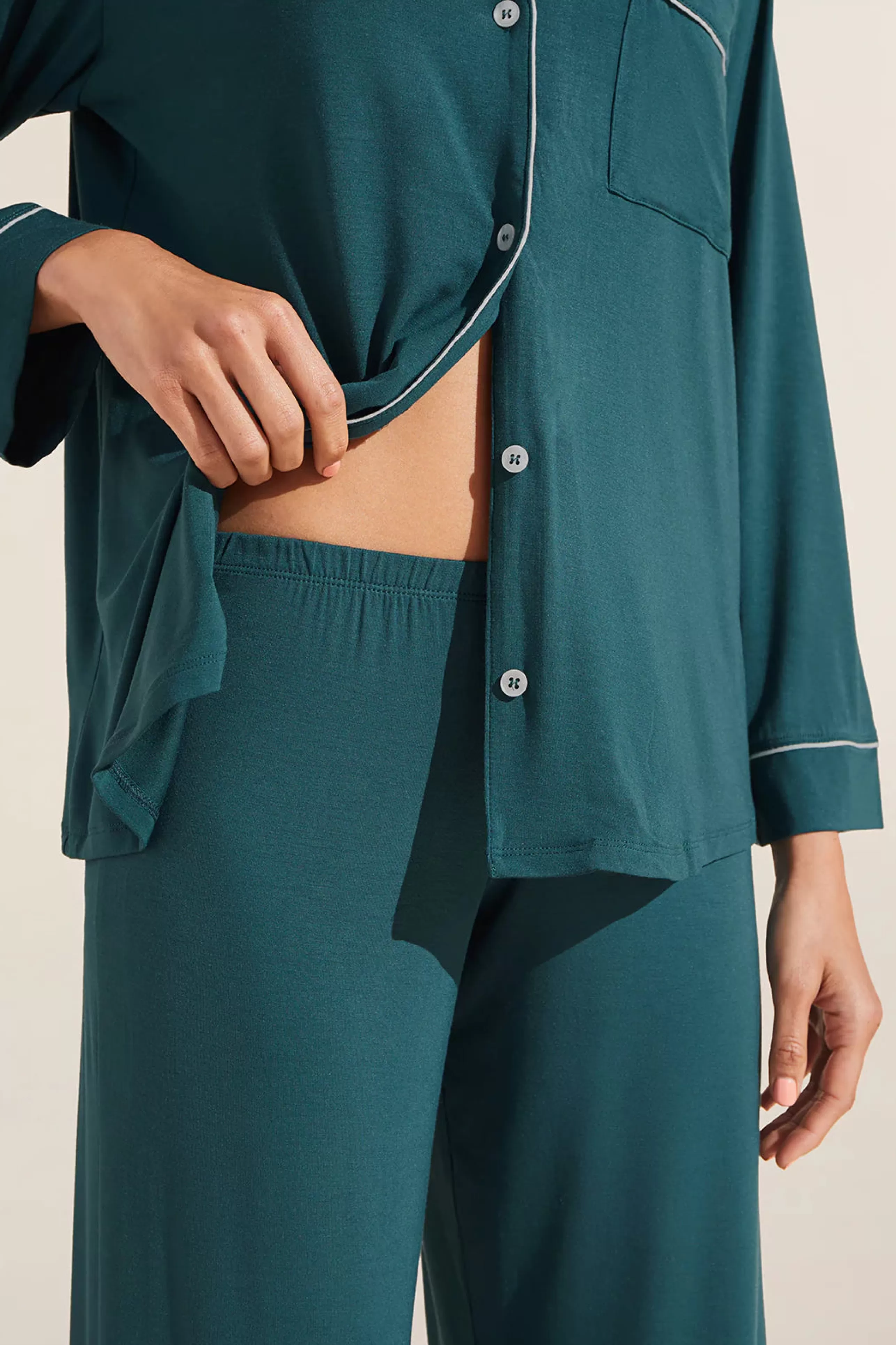 EBERJEY Loungewear^Gisele Long Pj Set In Evergreen/Ivory