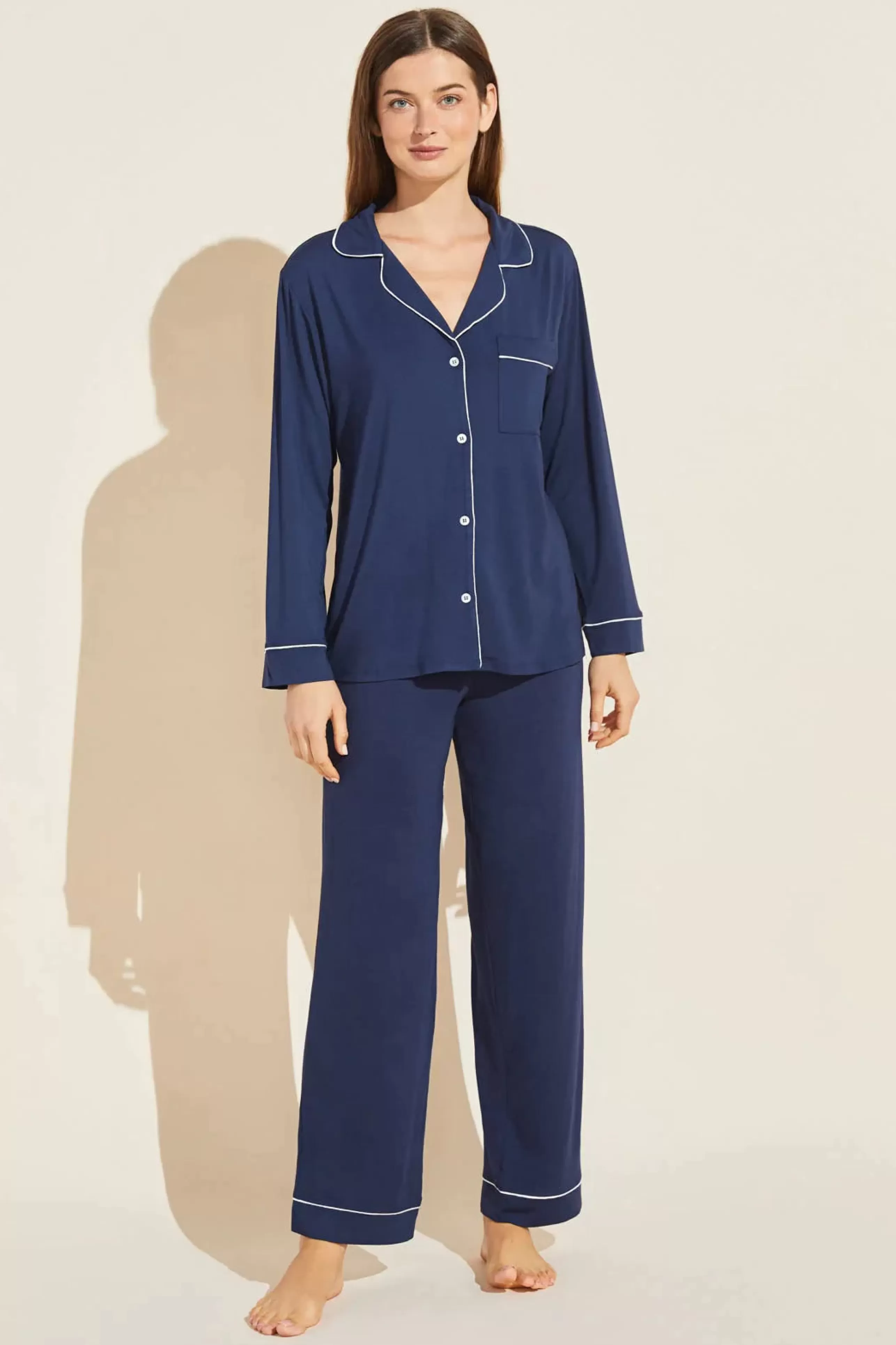 EBERJEY Loungewear^Gisele Long Pj Set In Navy/Ivory