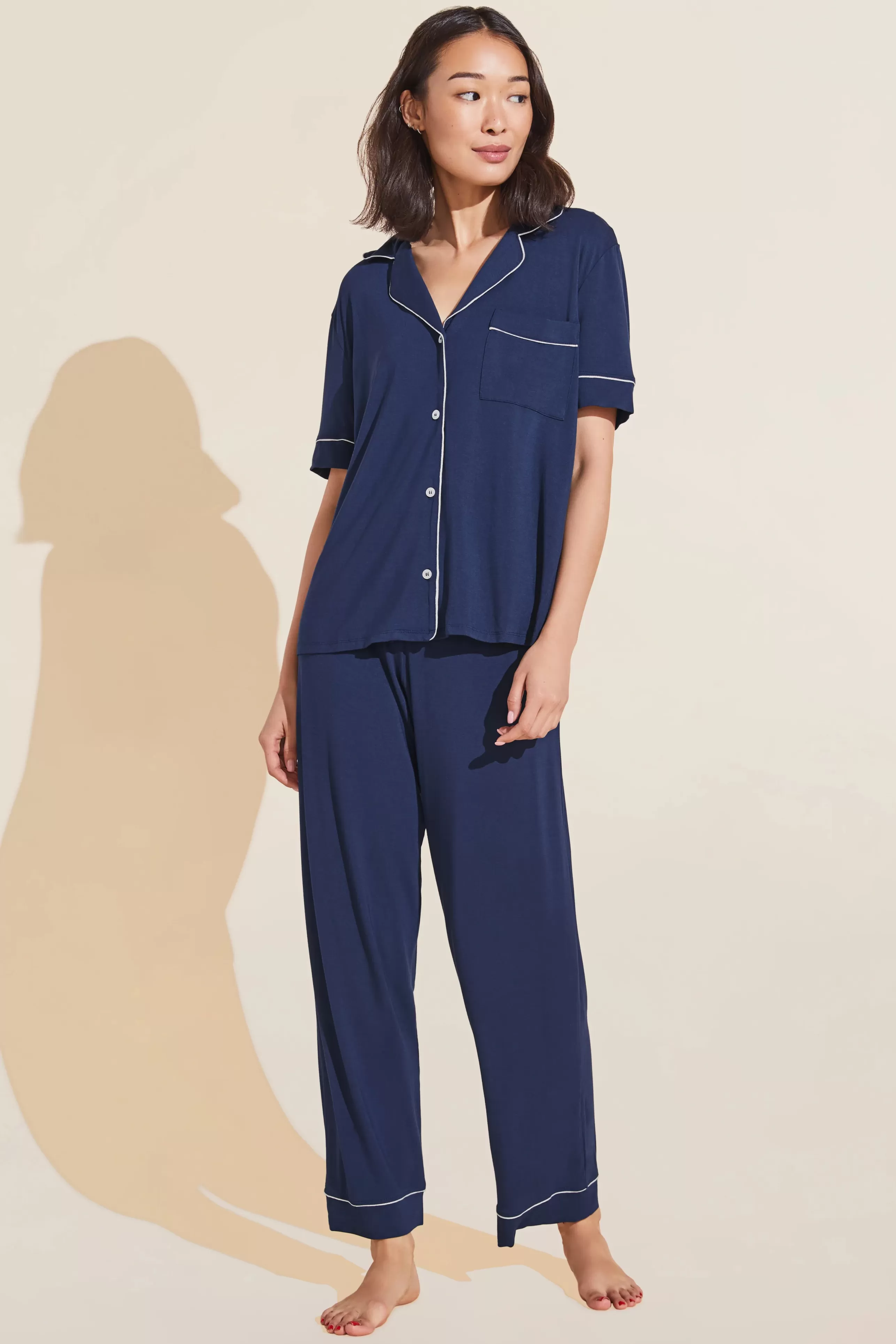 EBERJEY Loungewear^Gisele Short Sleeve & Pant Pj Set In Navy/Ivory