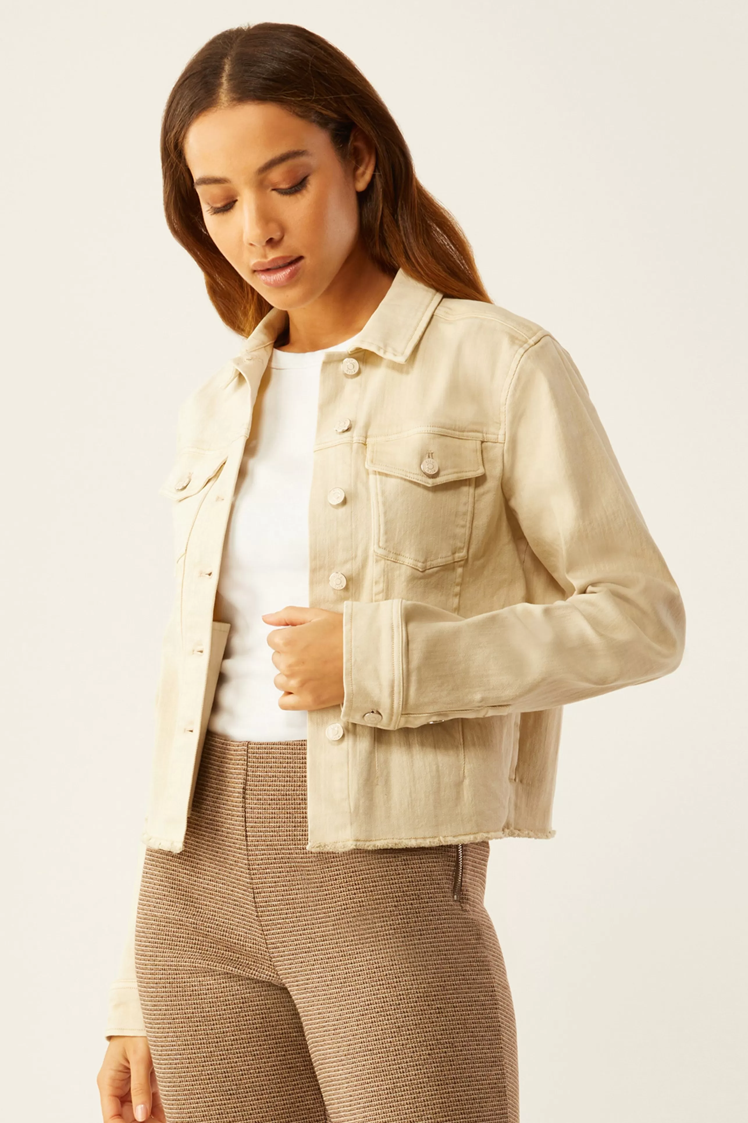 ECRU Outerwear^Jean Jacket With Fray Hem In Sandstone