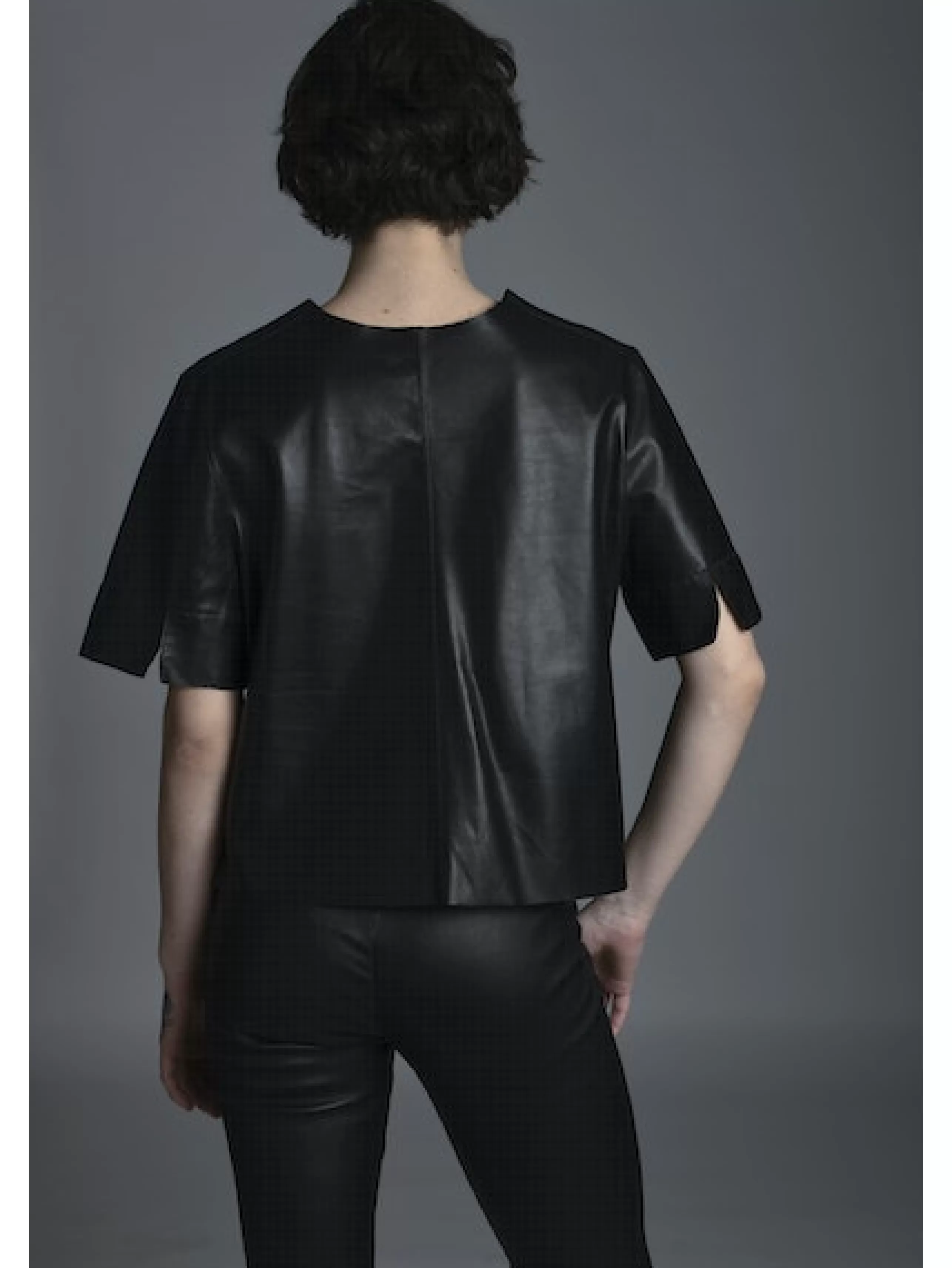 JAKETT Tops^Leather T-Shirt In Black