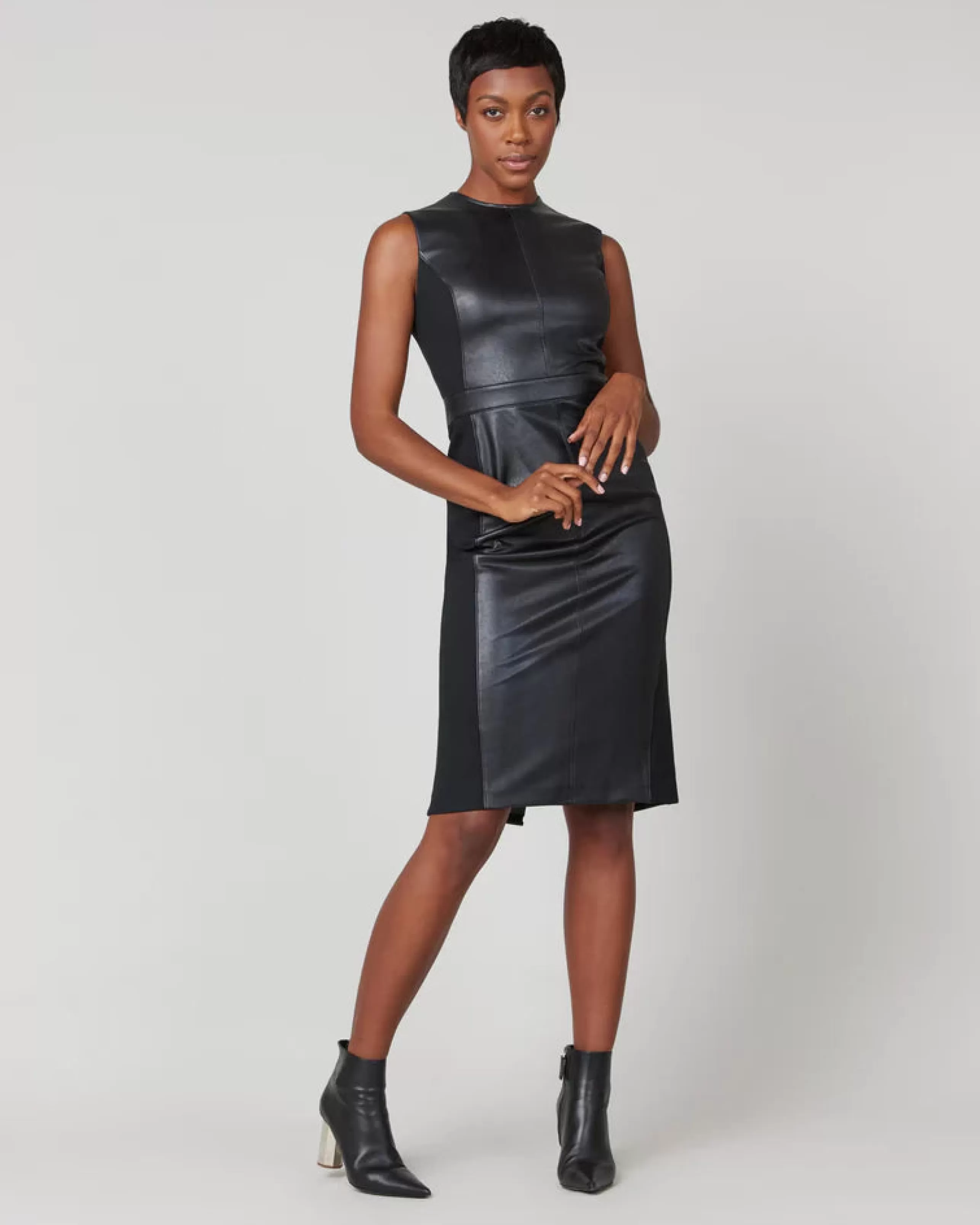 SPANX Dress Shop^Leather-Like Combo Fitted Dress In Luxe Black