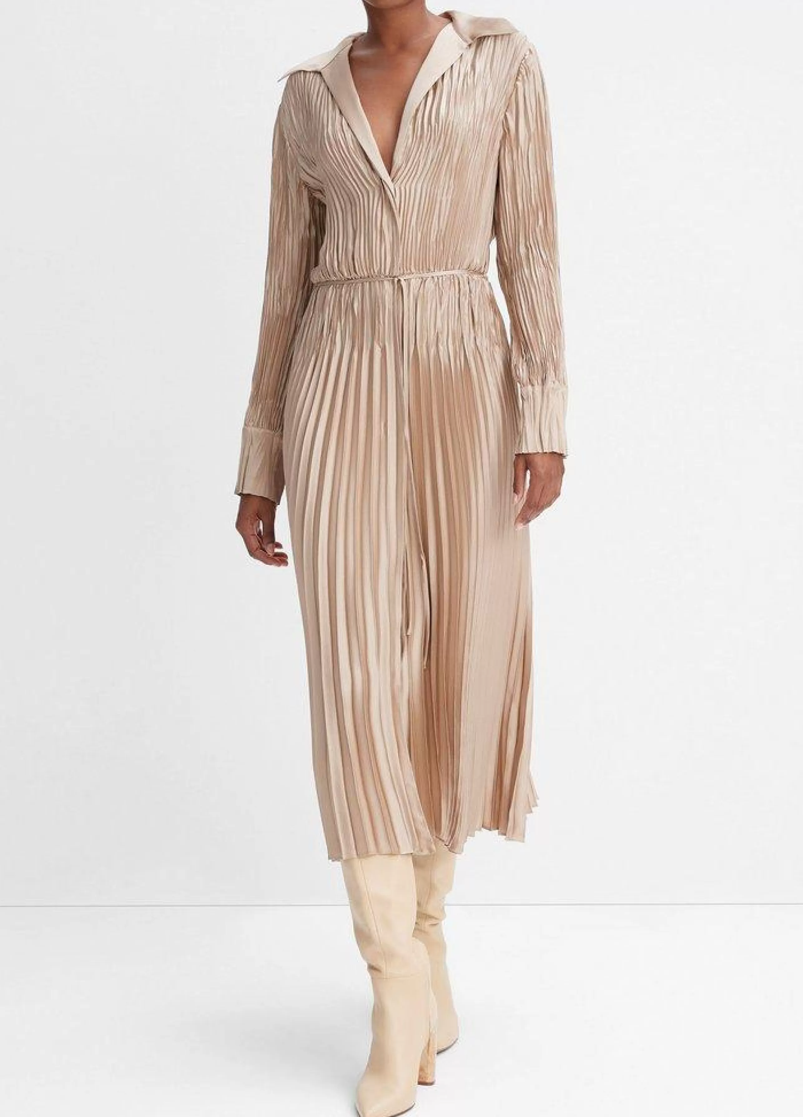 VINCE Dress Shop^Pintuck Pleat Shirt Dress In Pale Nut