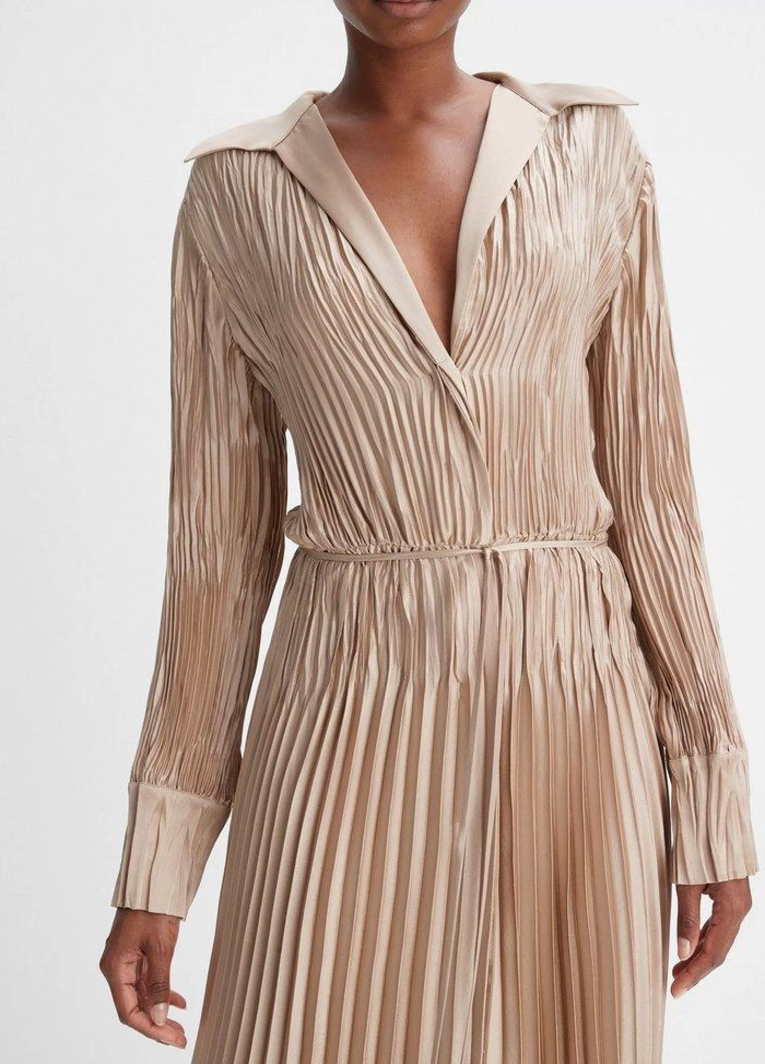 VINCE Dress Shop^Pintuck Pleat Shirt Dress In Pale Nut