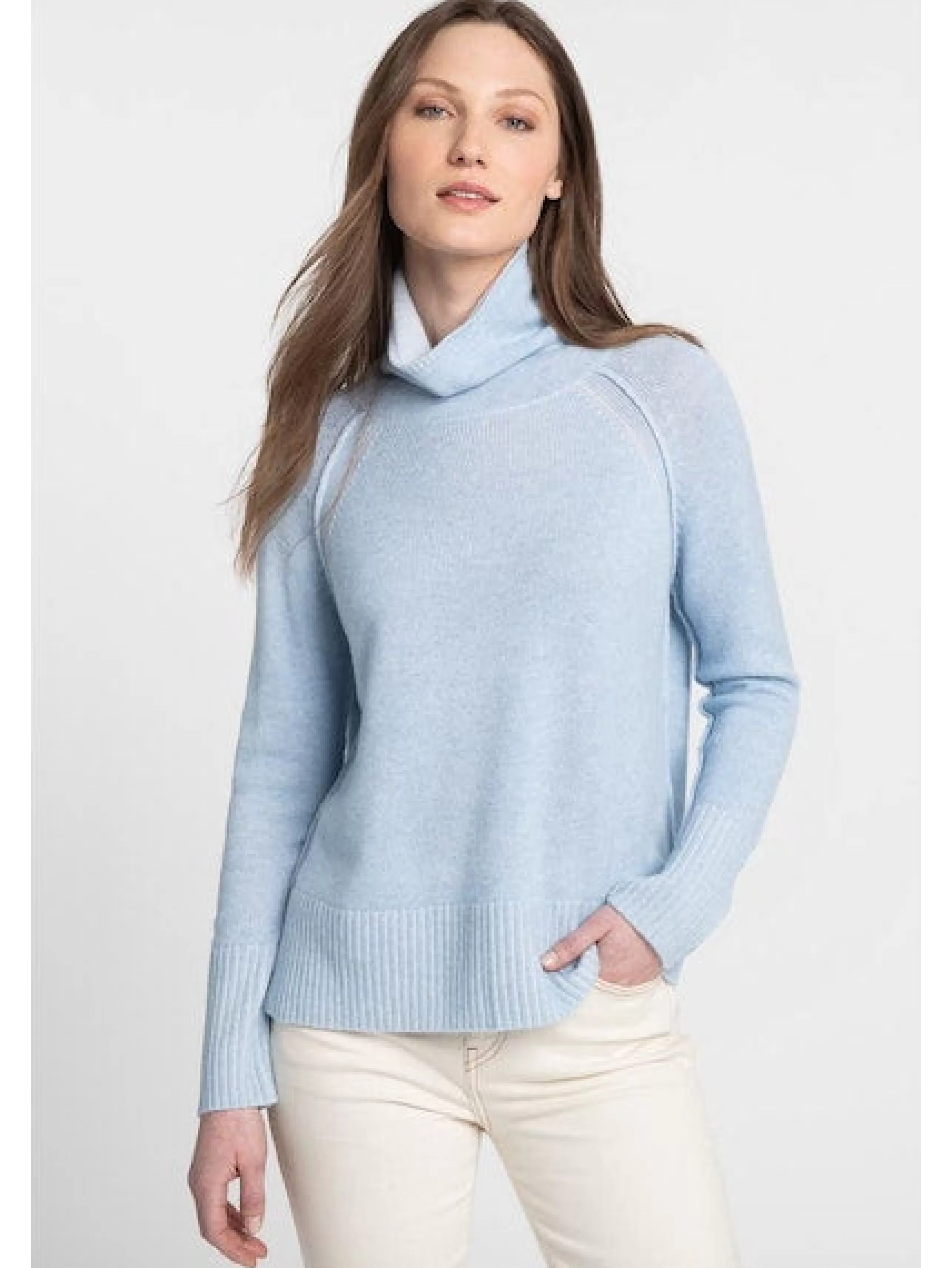 KINROSS CASHMERE Tops^Plaited Funnel Sweater In Coastal Pearl