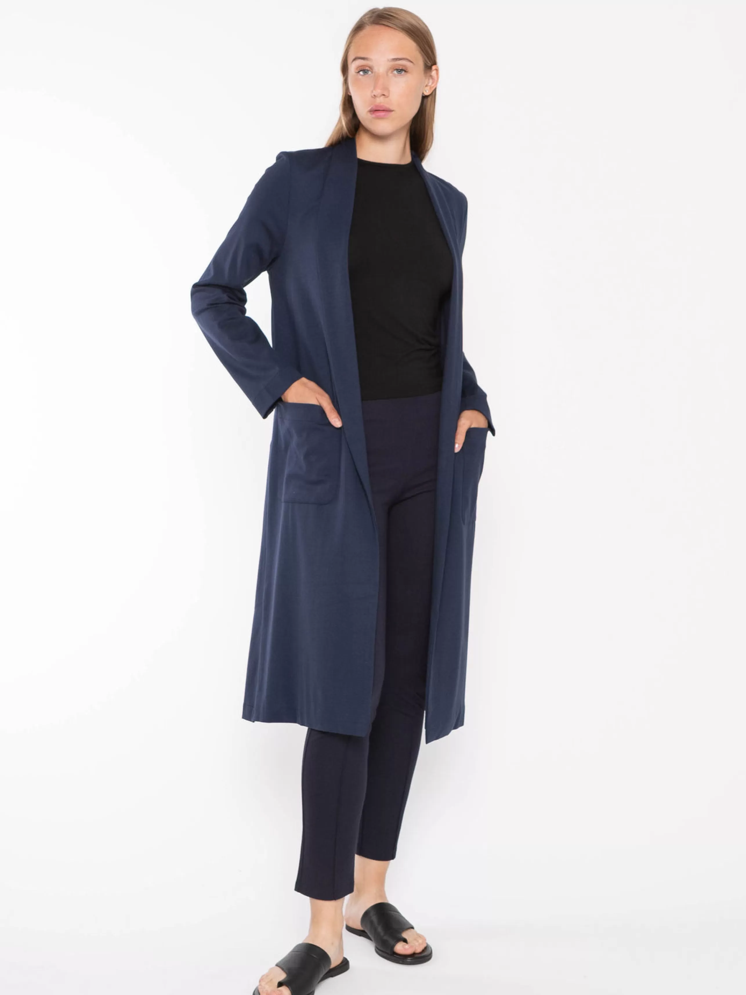 RIPLEY RADER Outerwear^Ponte Knit Duster Jacket In Navy