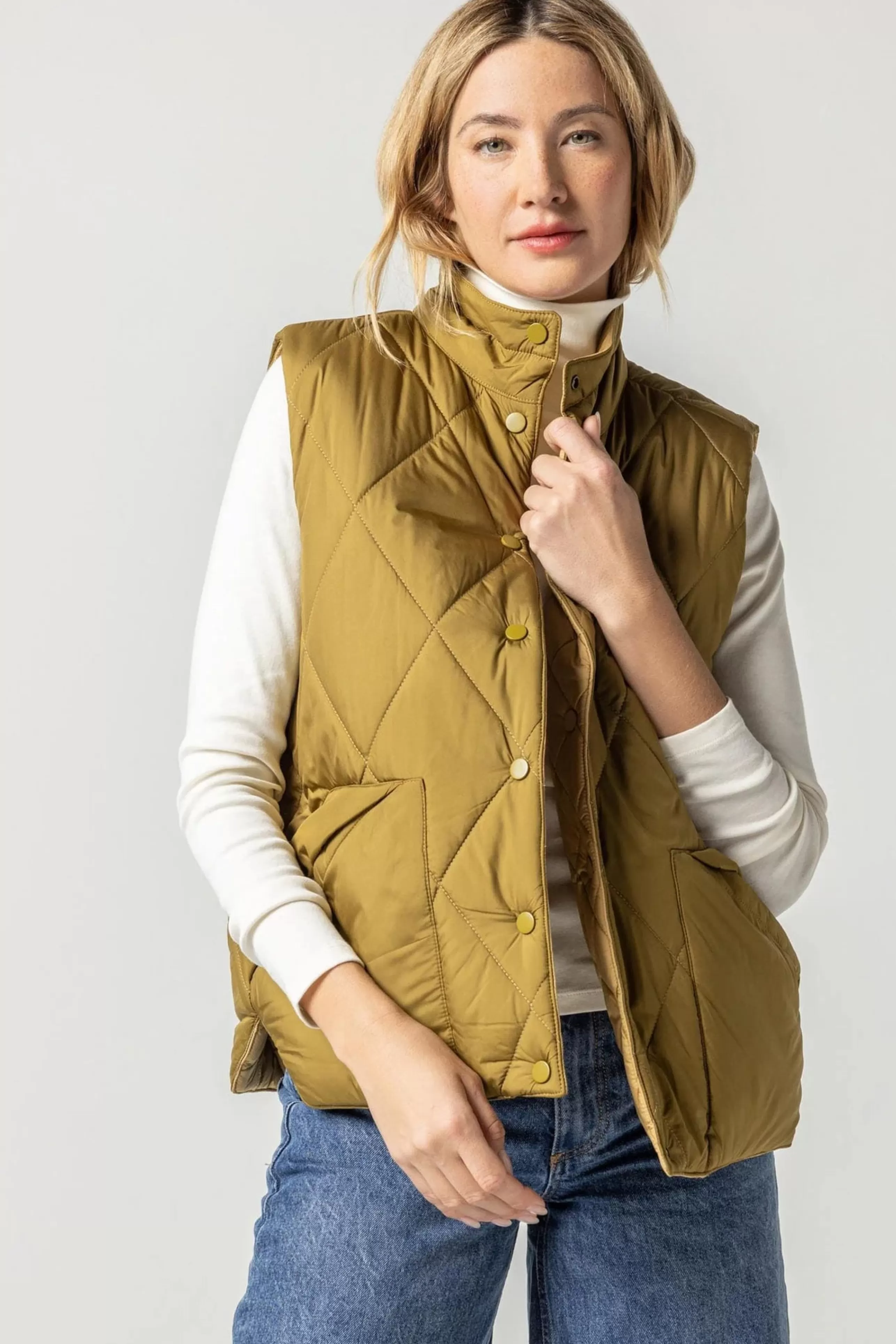 LILLA P Outerwear^Reversible Snap Front Vest In Antique Gold