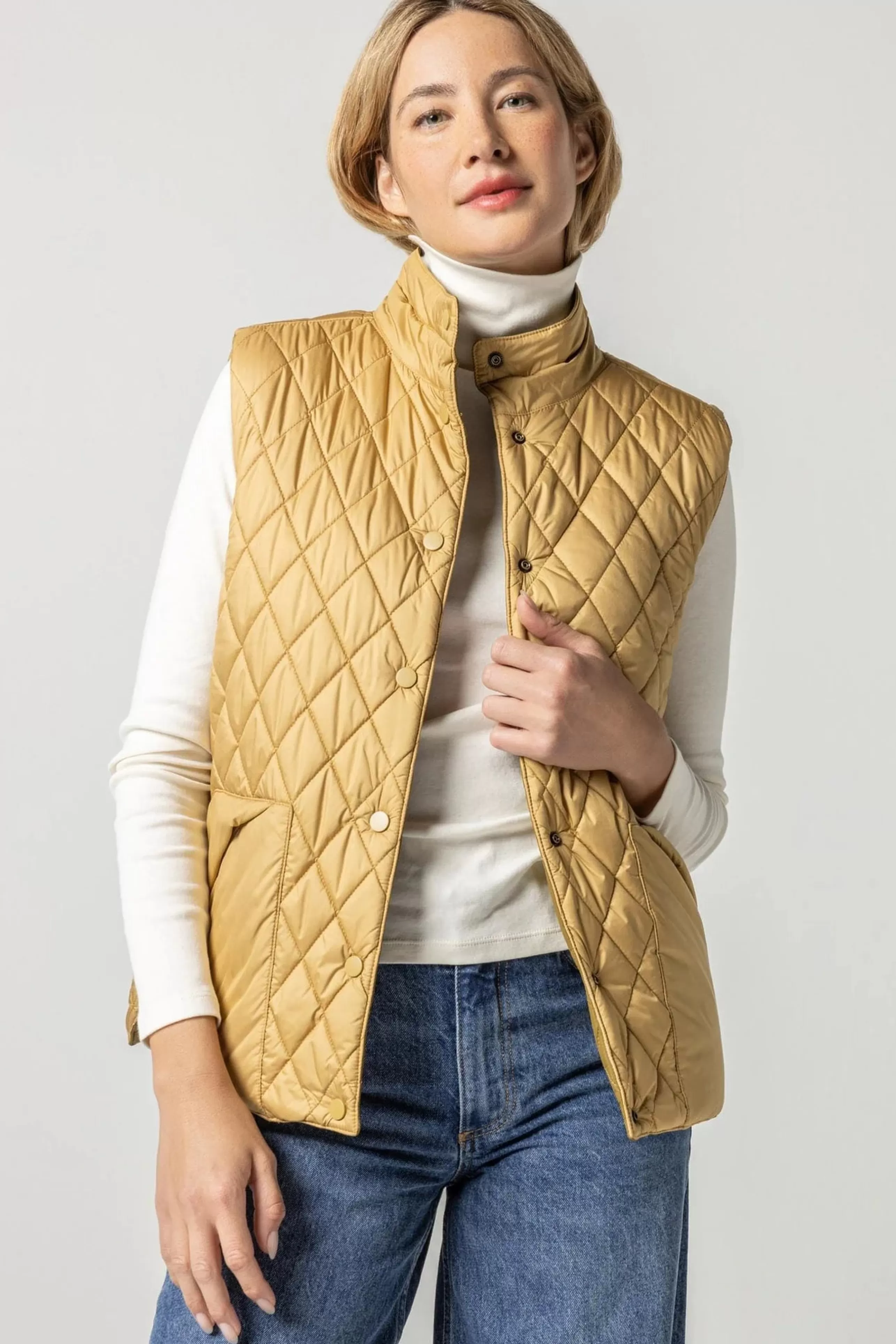 LILLA P Outerwear^Reversible Snap Front Vest In Antique Gold