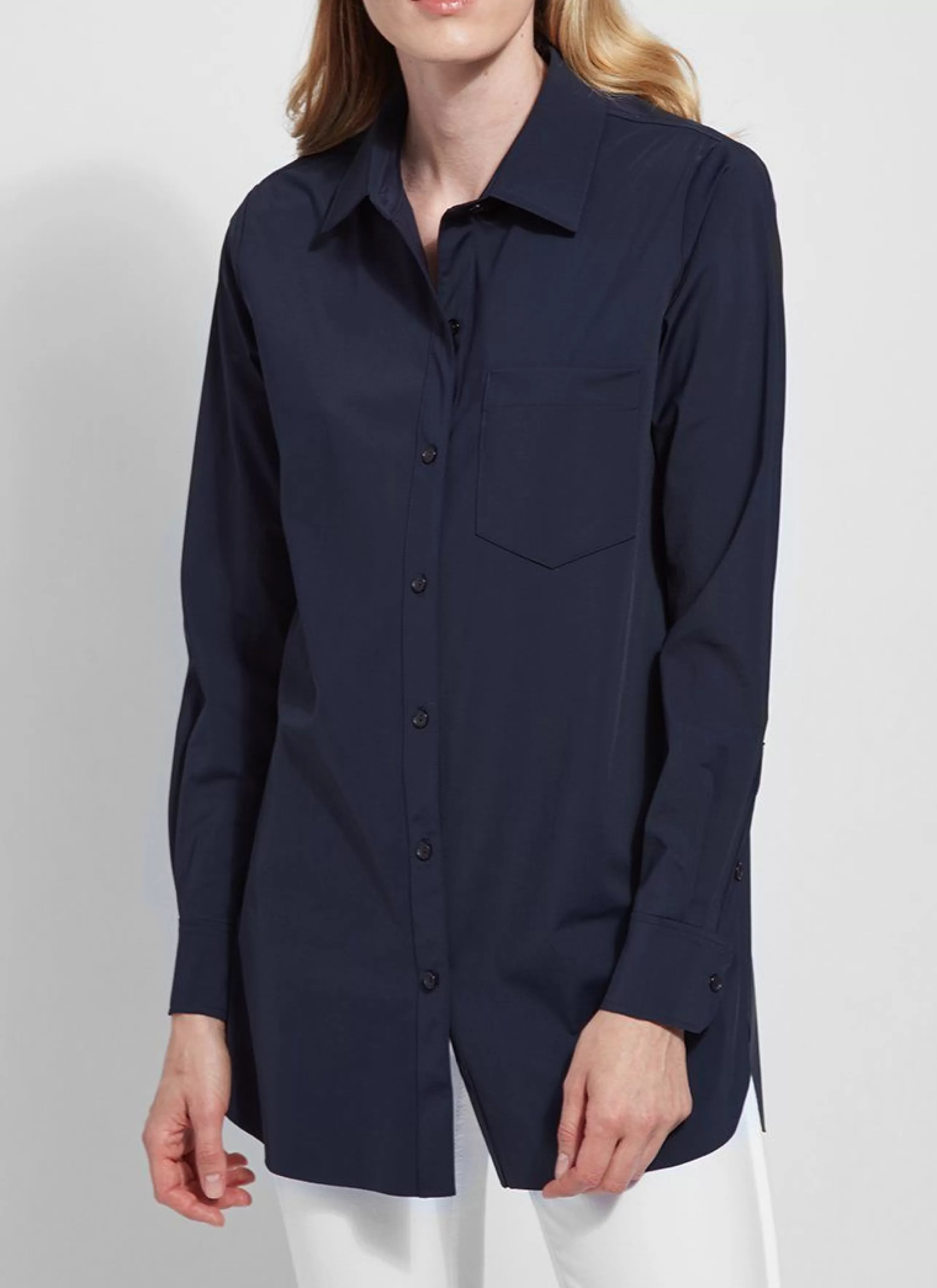 LYSSE Athelisure^Schiffer Button Down Top In Navy