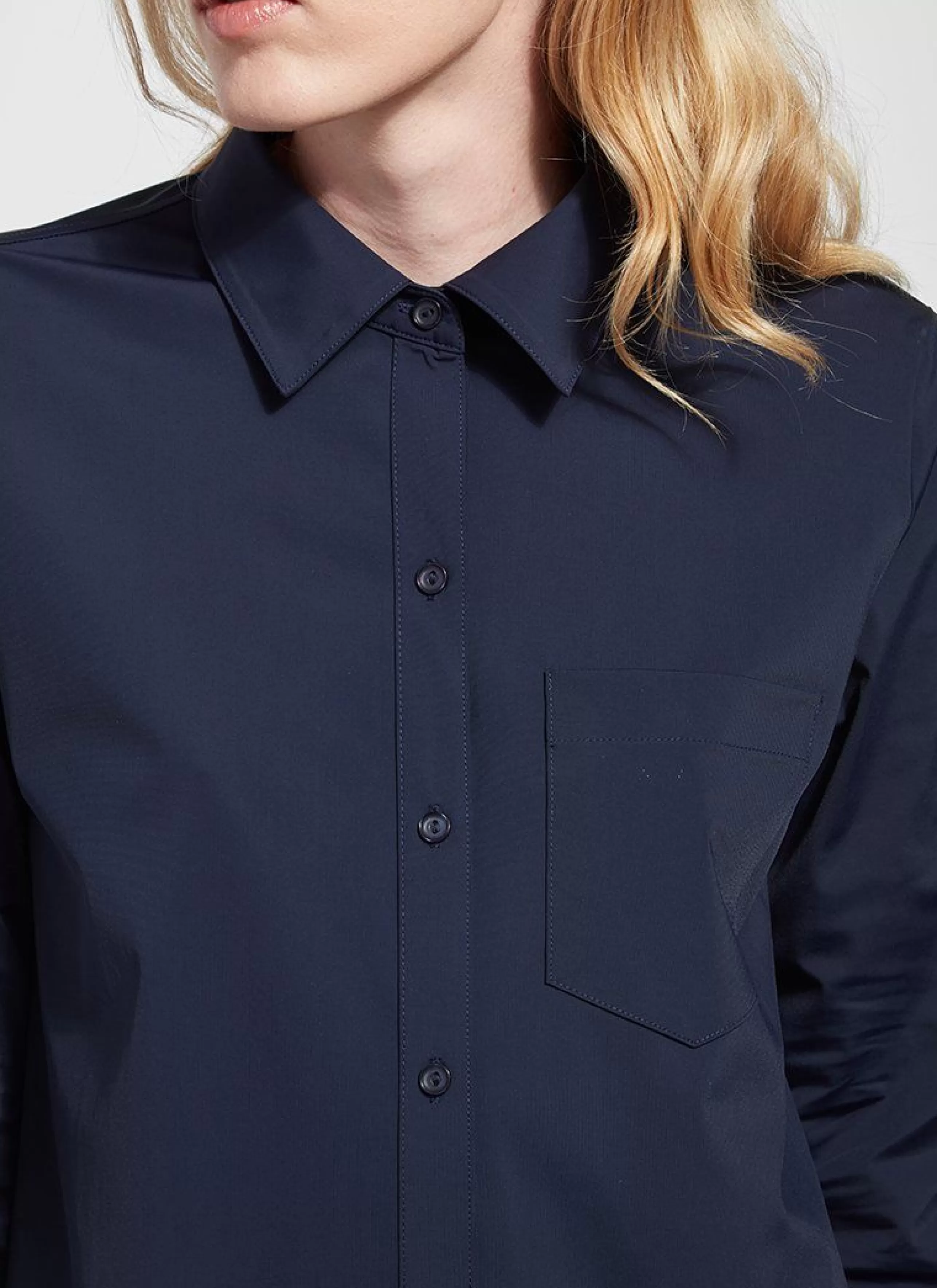 LYSSE Athelisure^Schiffer Button Down Top In Navy