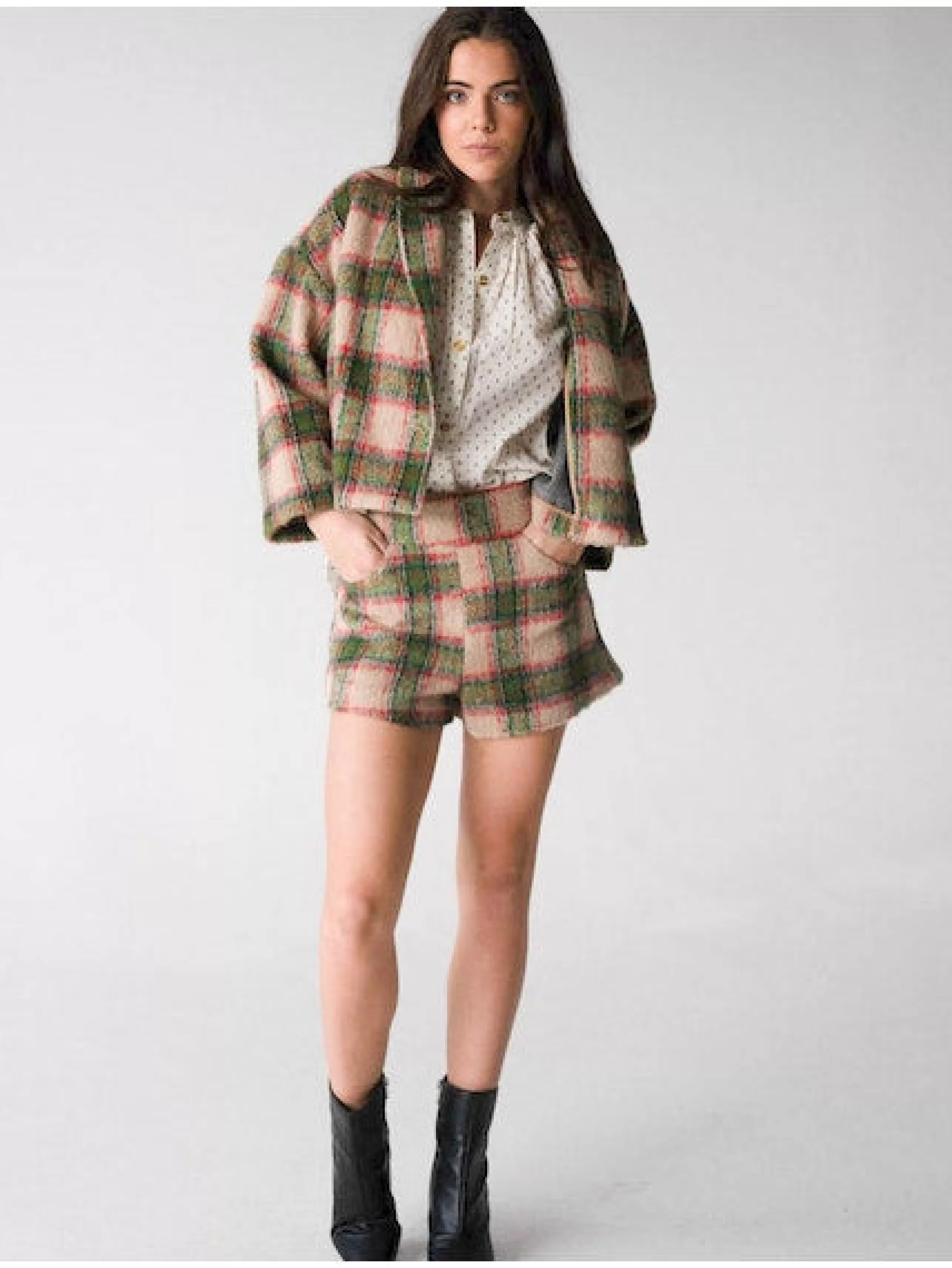 NEVER A WALLFLOWER Outerwear^Shawl Collar Cropped Jacket In Plaid Mohair