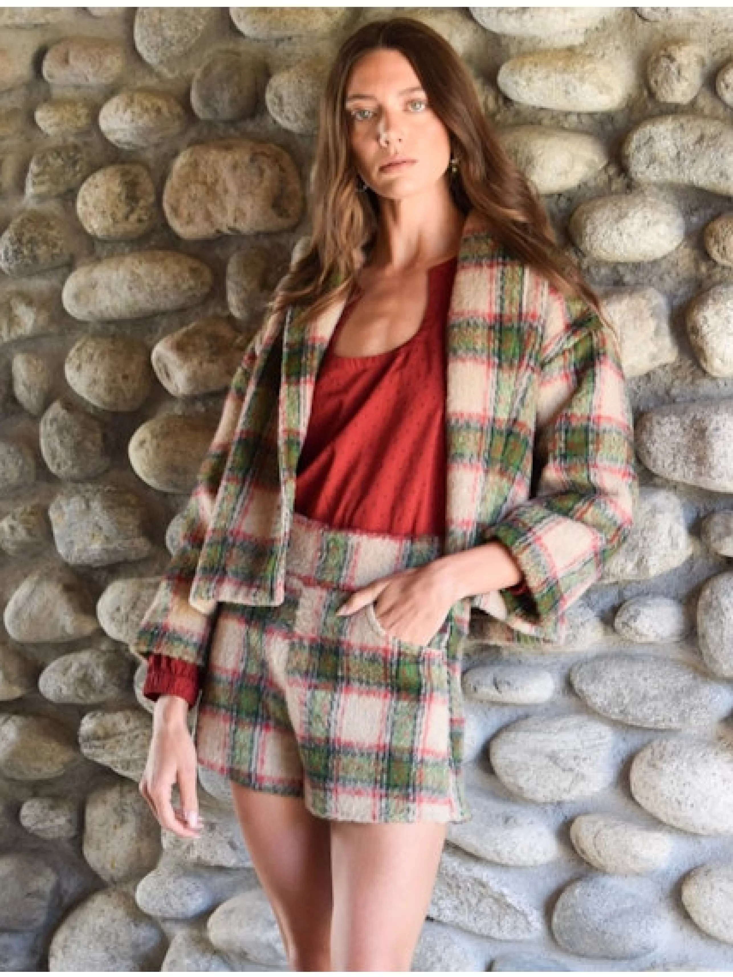 NEVER A WALLFLOWER Outerwear^Shawl Collar Cropped Jacket In Plaid Mohair