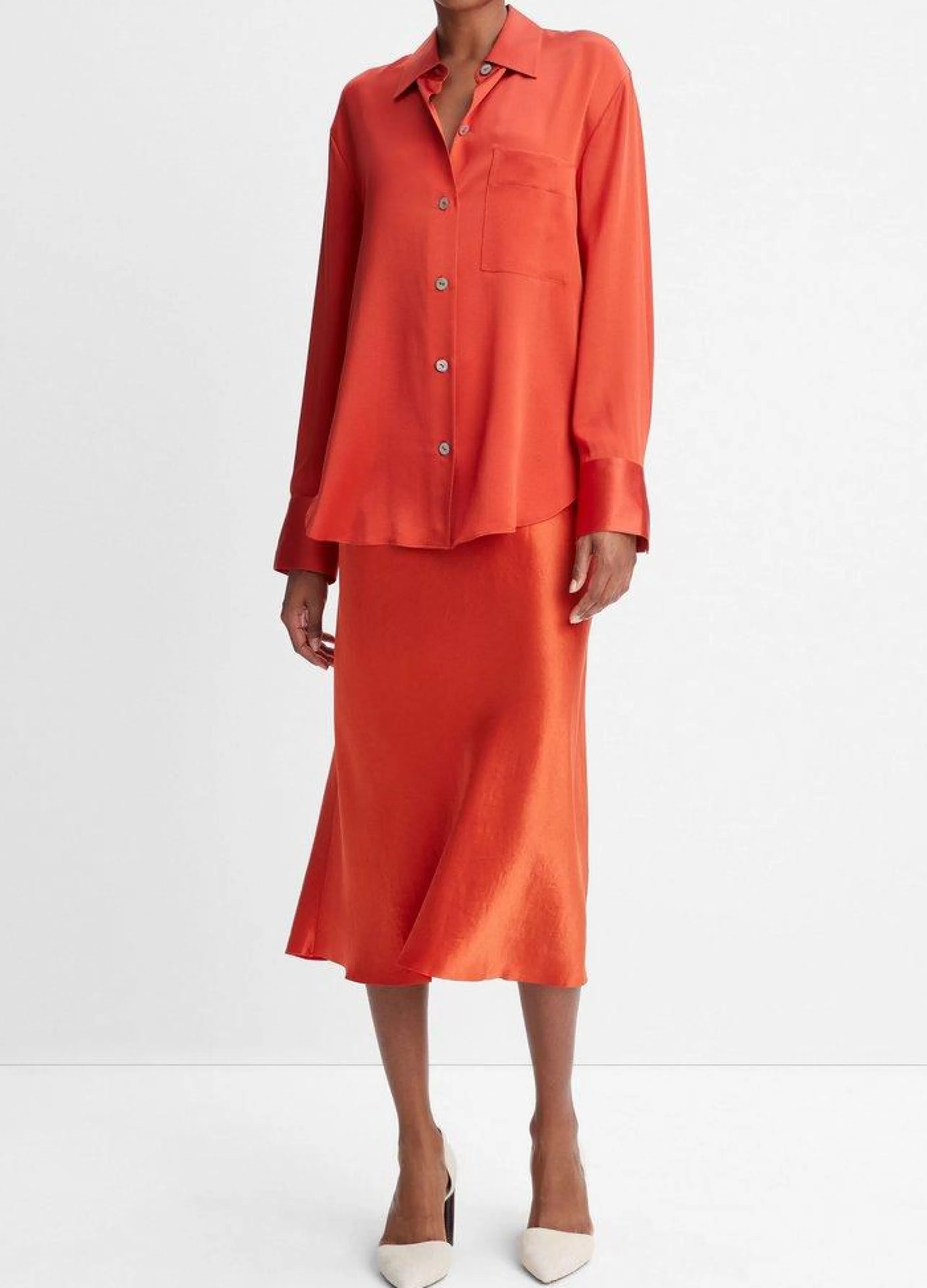 VINCE Matching Sets^Silk Relaxed Chest-Pocket Blouse In Vermillion