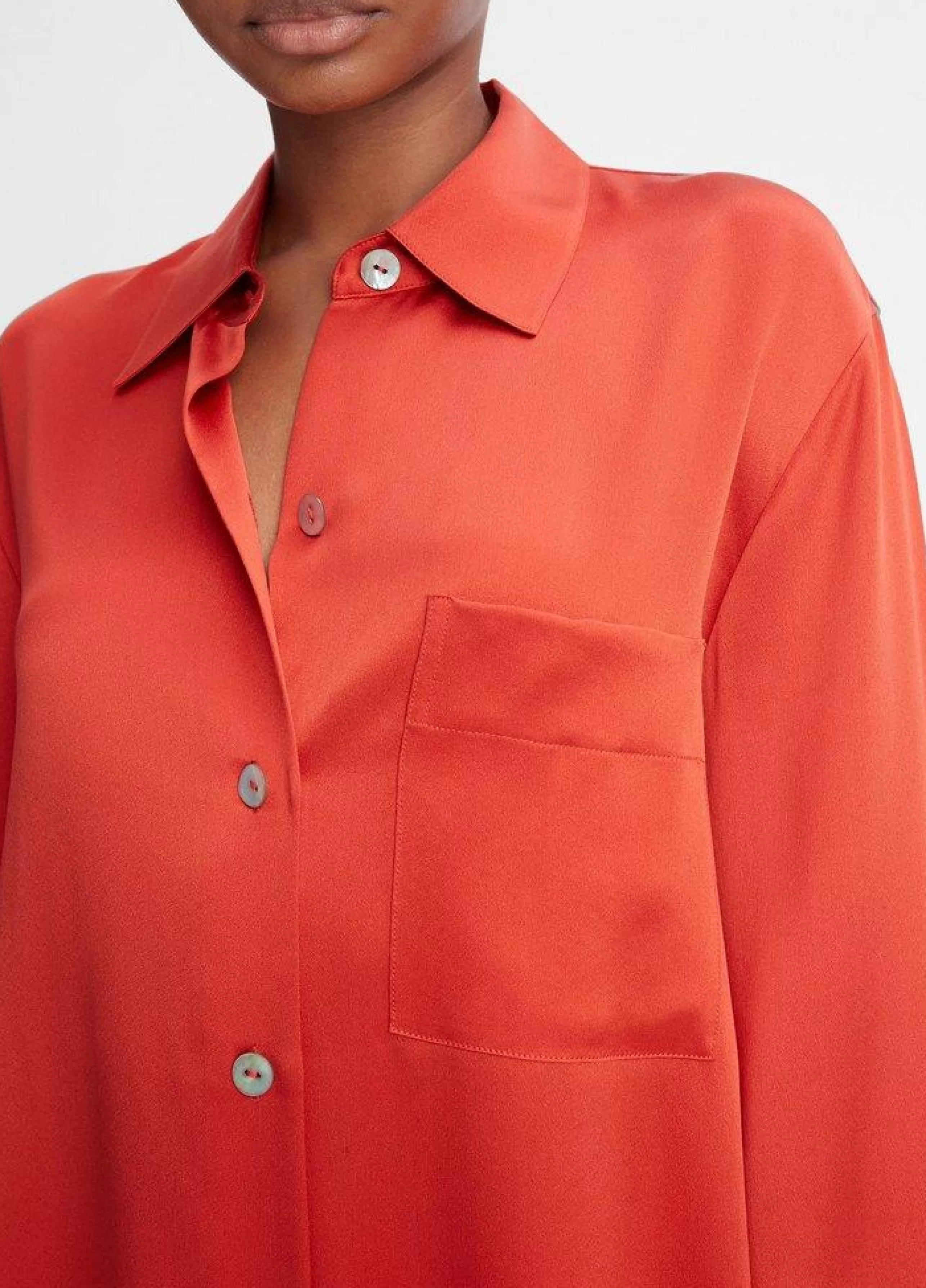 VINCE Matching Sets^Silk Relaxed Chest-Pocket Blouse In Vermillion