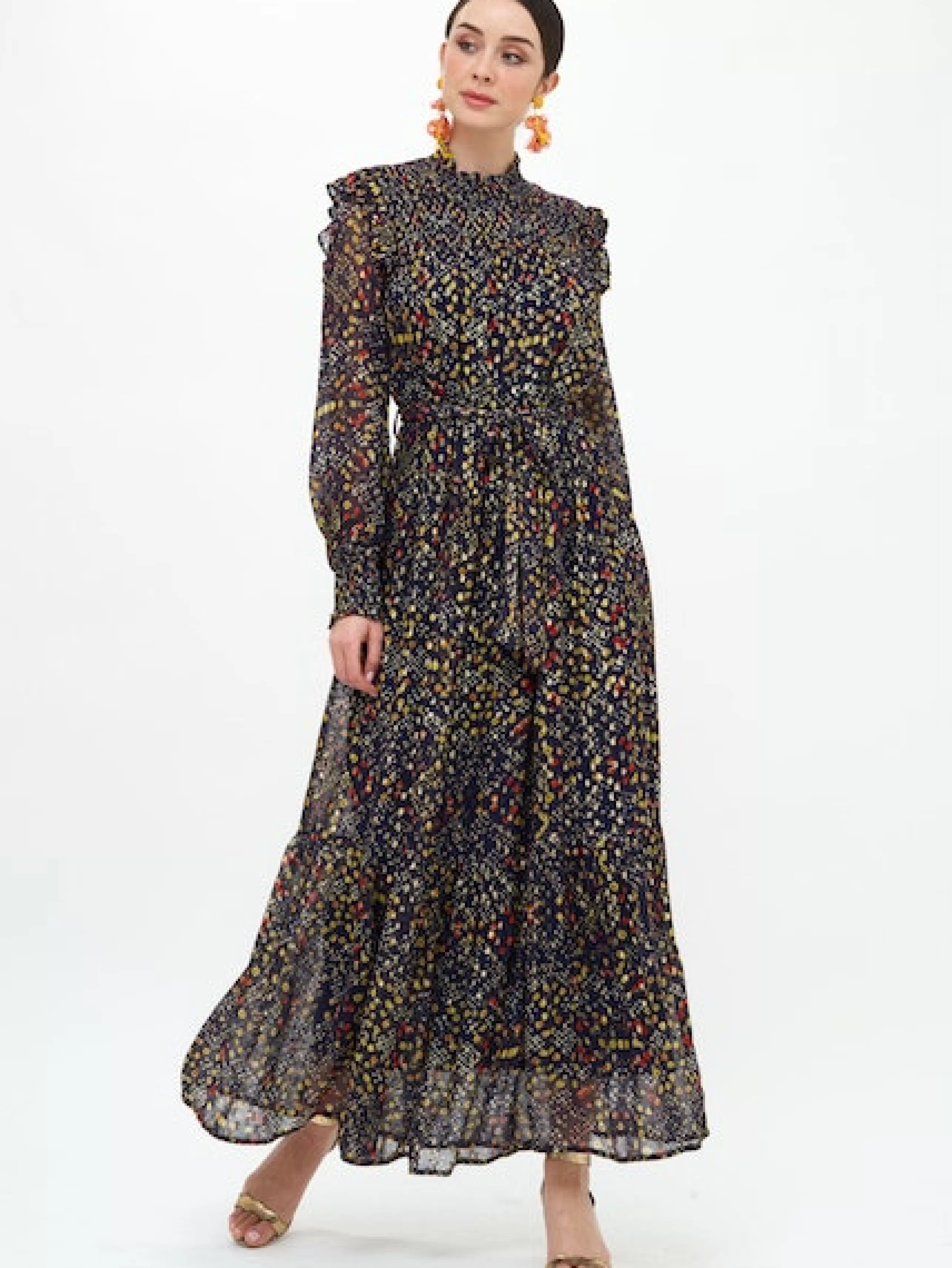 OLIPHANT Dress Shop^Smocked Neck Maxi Dress In Indigo Shibori