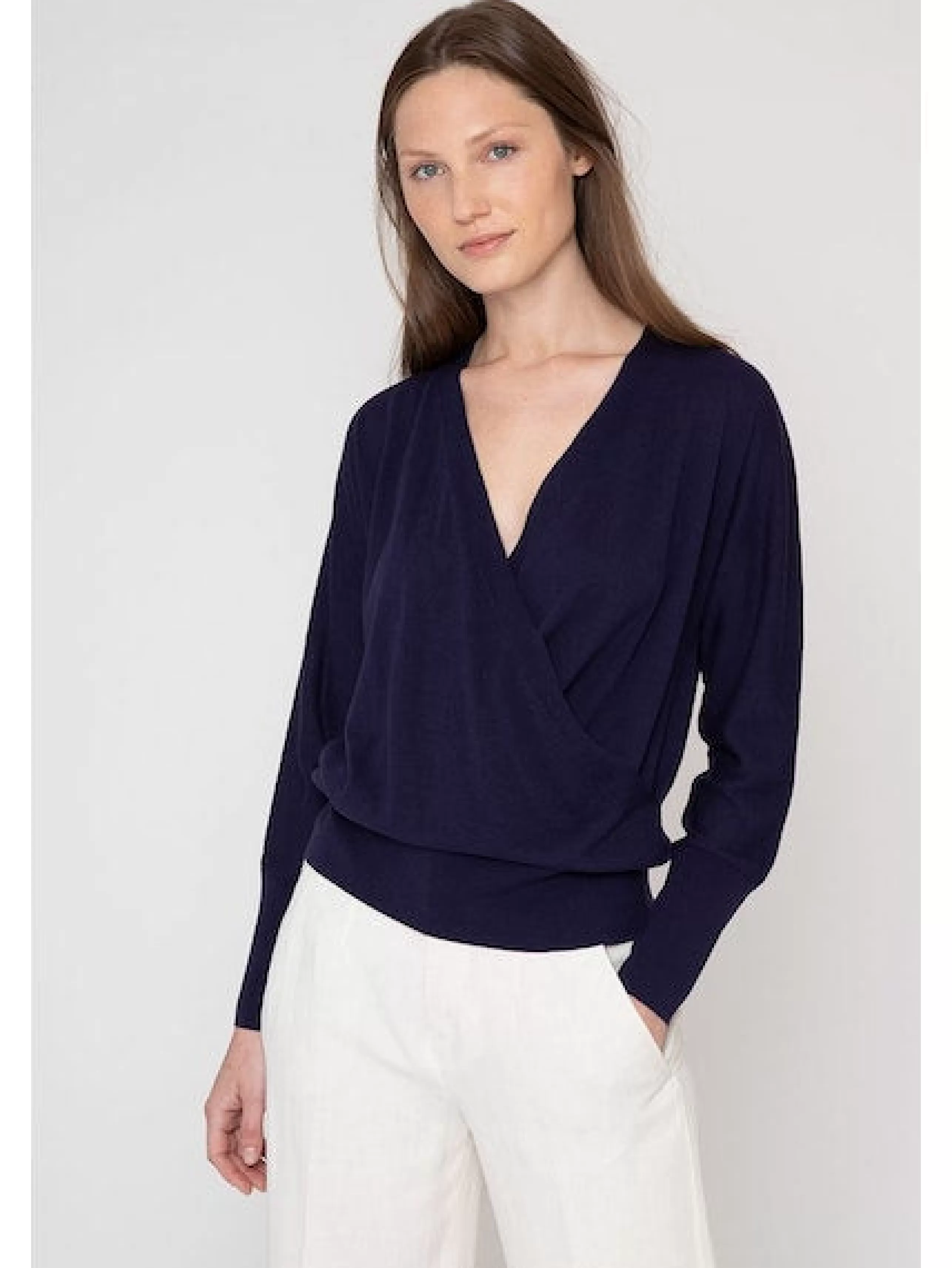 KINROSS CASHMERE Tops^Surplice Sweater In Navy *Final Sale*