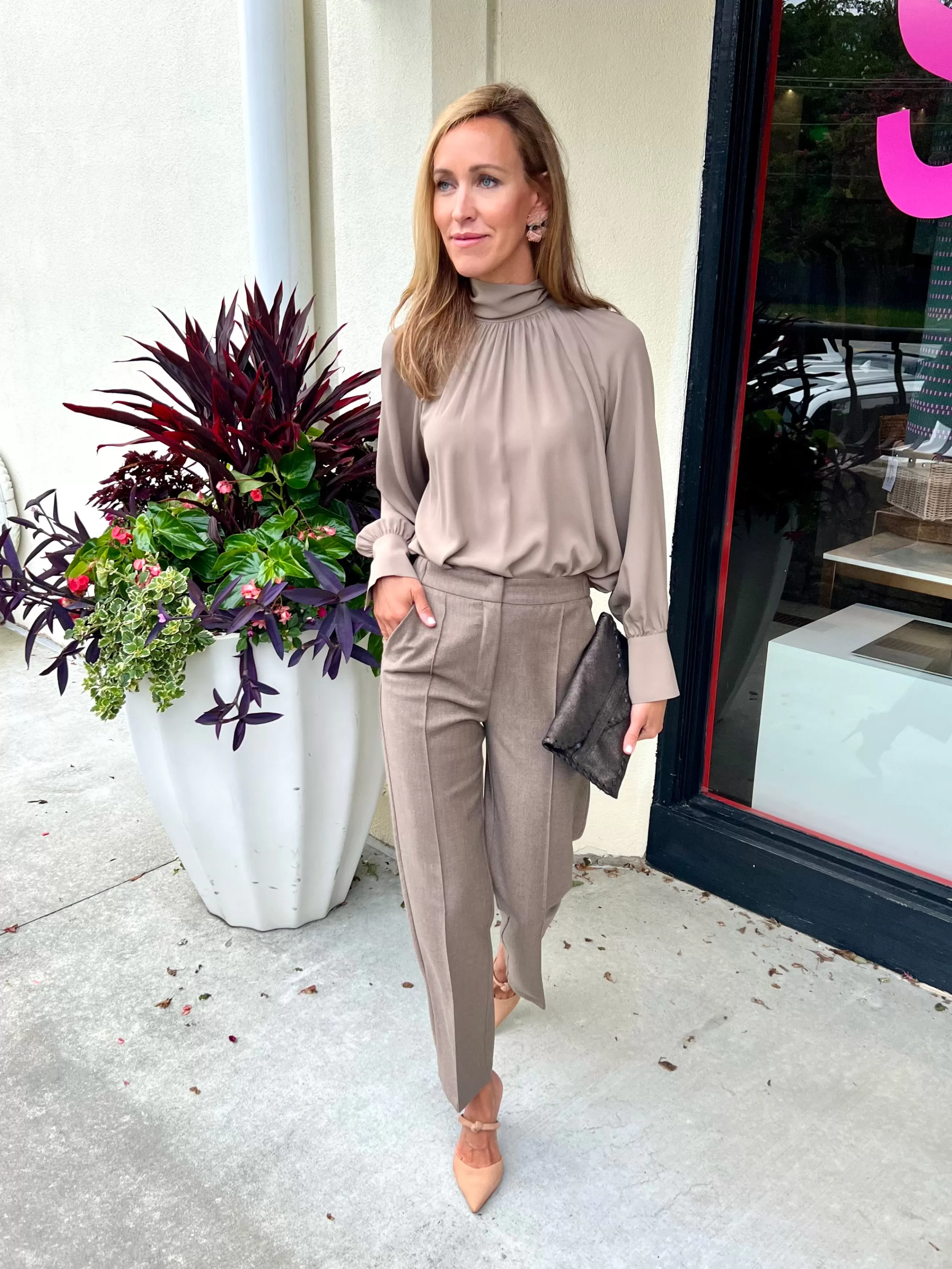 BEATRICE Tops^Tie Neck Blouse In Taupe