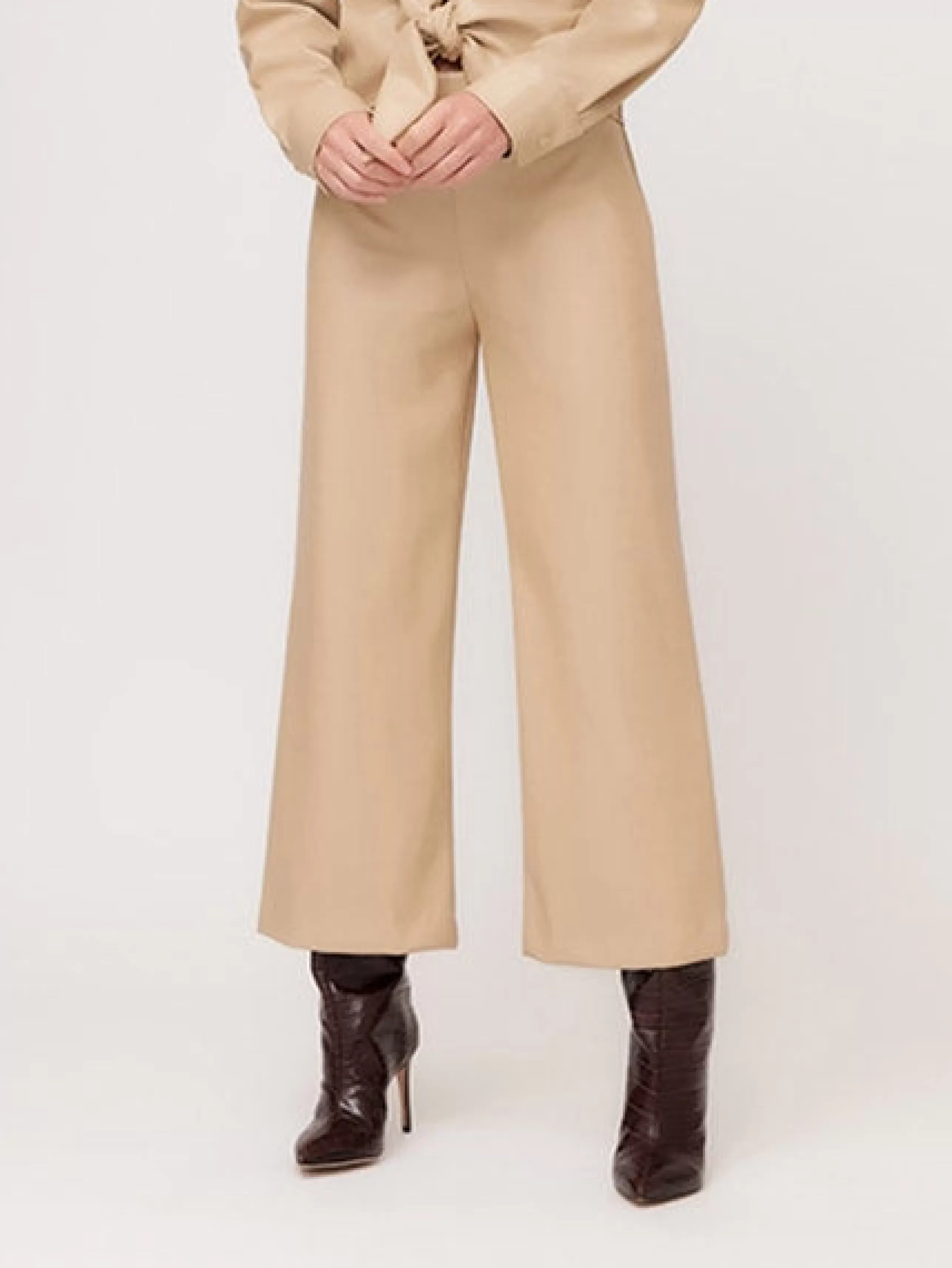 FIFTEEN TWENTY Bottoms^Vegan Leather Cropped Wide Leg Pant In Beige