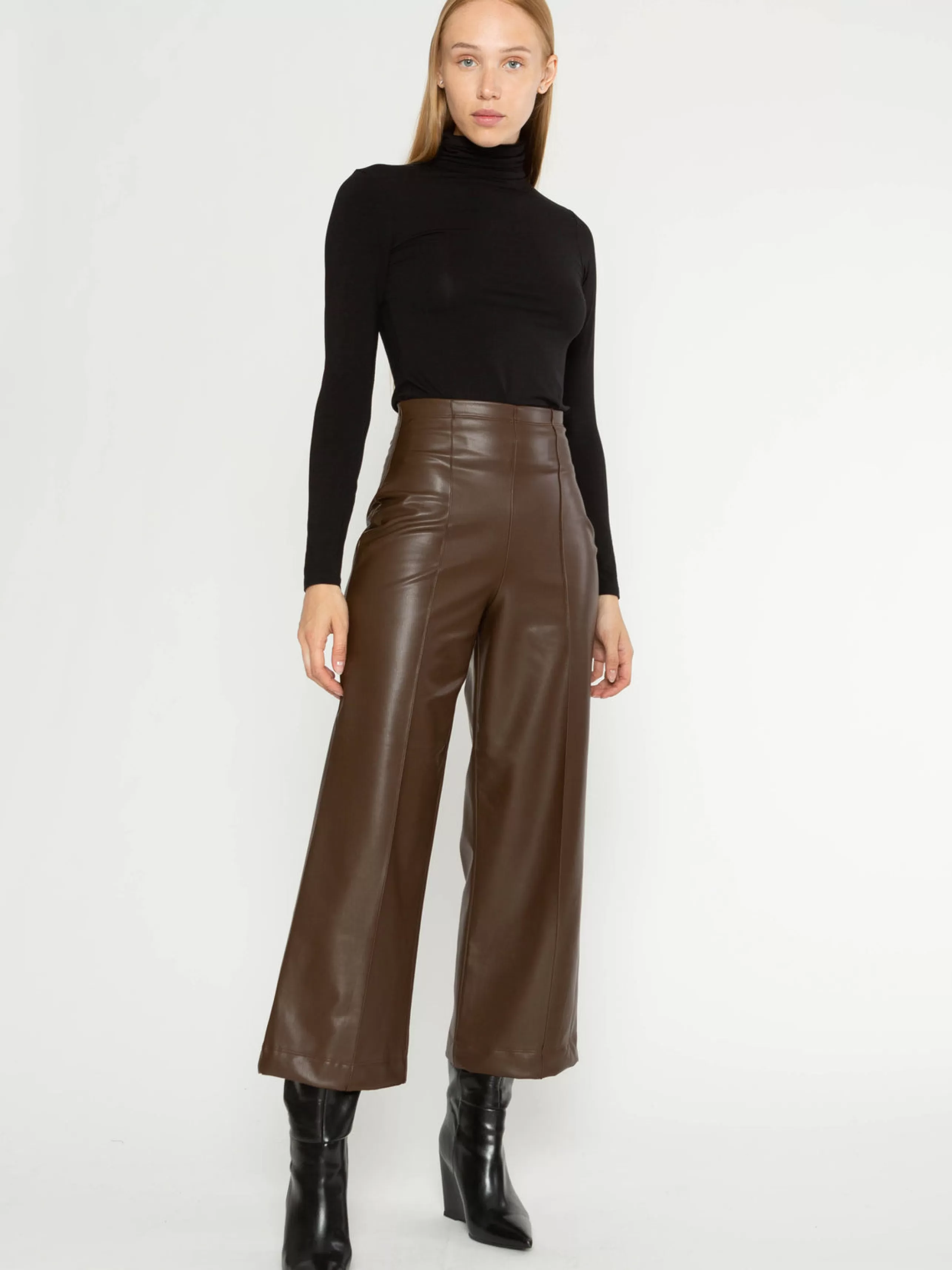 RIPLEY RADER Bottoms^Vegan Leather Straight Leg Pant In Chocolate