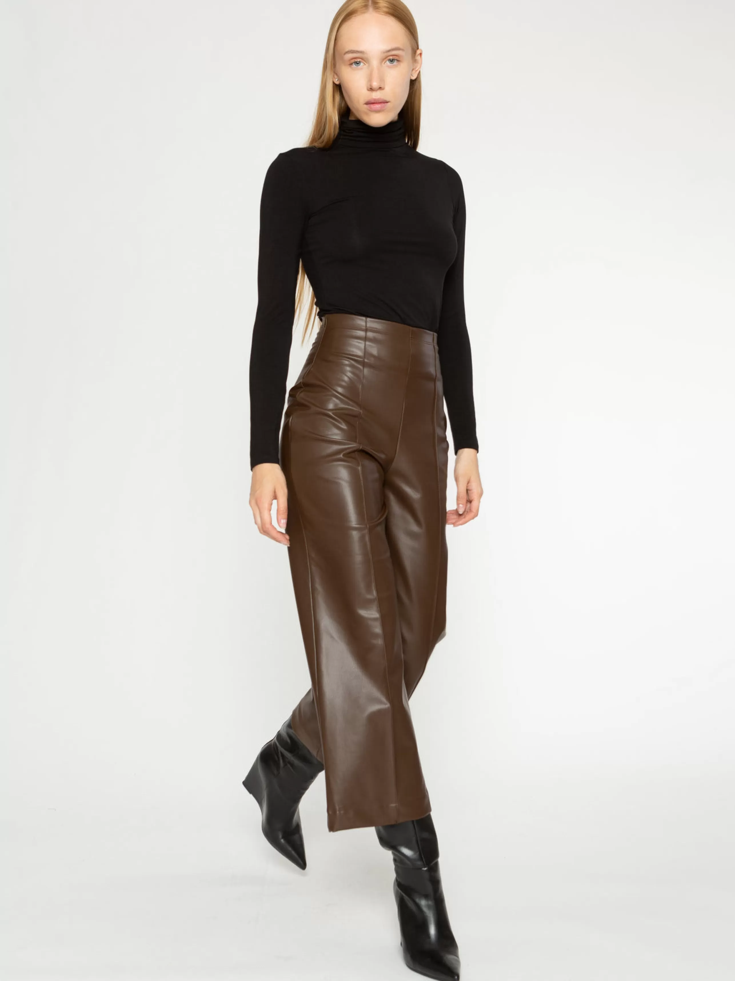 RIPLEY RADER Bottoms^Vegan Leather Straight Leg Pant In Chocolate