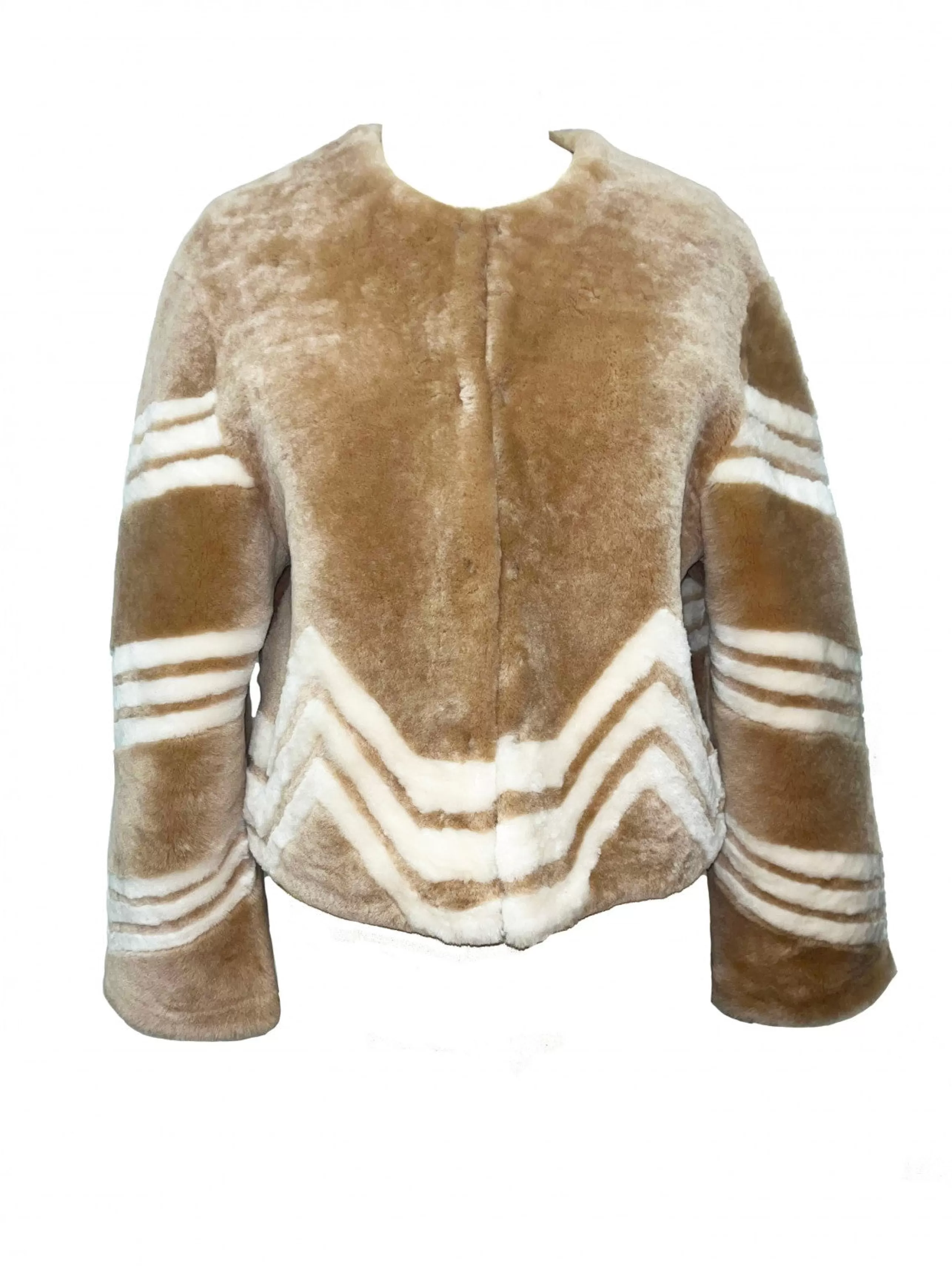 LINDA RICHARD Outerwear^Zig-Zag Fur Jacket In Tan/Cream